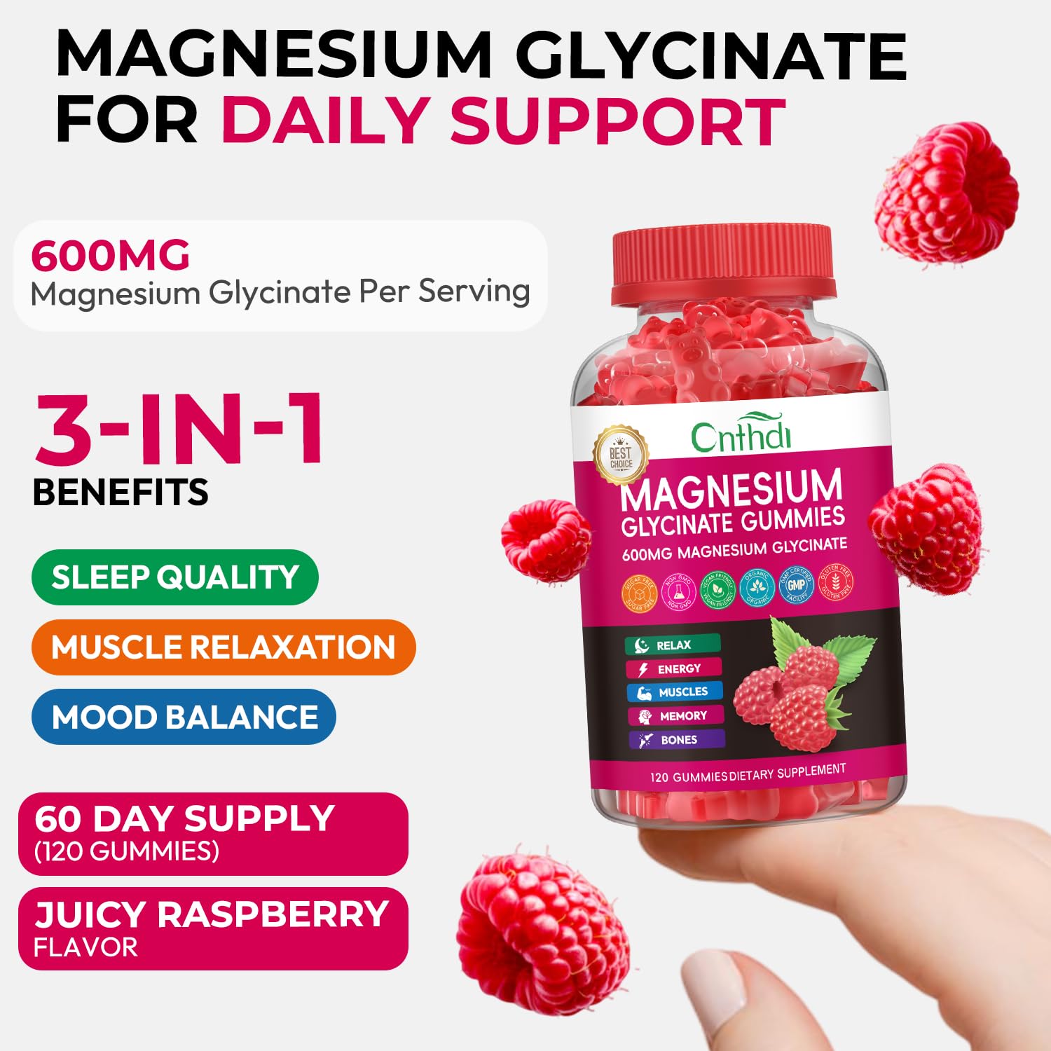 Magnesium Glycinate Gummies 600mg, High Absorption Magnesium Gummies, Black Currant Oil, Calcium, Vitamin B6, Sugar Free Chews for Adults & Kids Relaxation, Stress Relief, Night Rest CNFHDI buy supplements canada