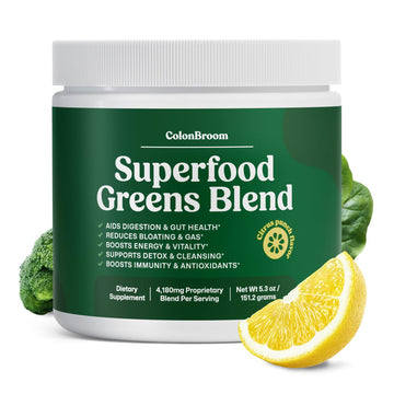 ColonBroom Superfood Greens Powder Supplement | Super Greens Juice Powder with Probiotics, Prebiotics, Spirulina & Chlorella | Natural for Energy, Immunity, Digestion & Detox Support | 28 Servings ColonBroom buy supplements canada