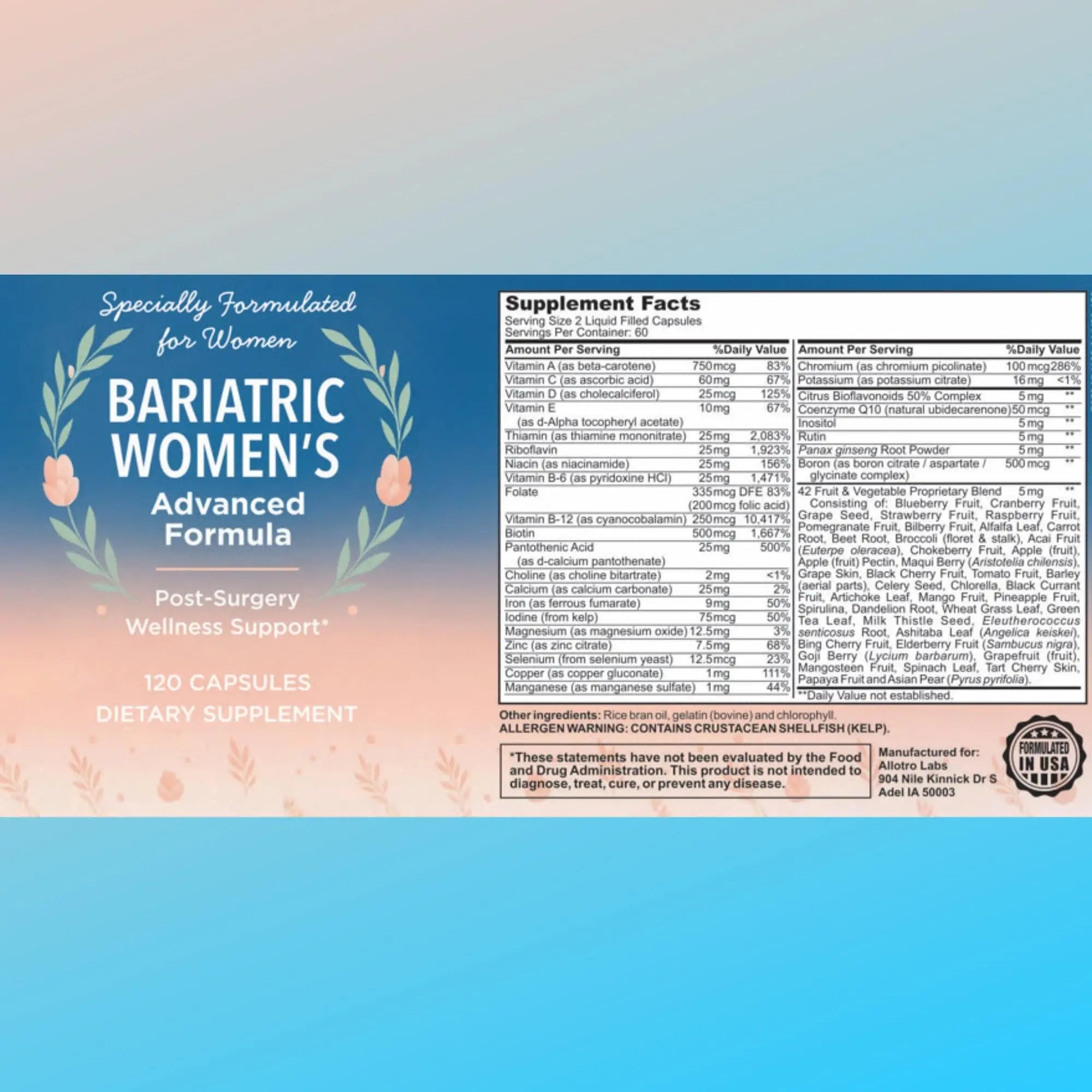 Allotro Labs Bariatric Women’s Advanced Formula – Liquid Multivitamin for Women After Bariatric Surgery, 120 Capsules (60-Day Supply) Allotro Labs buy supplements canada