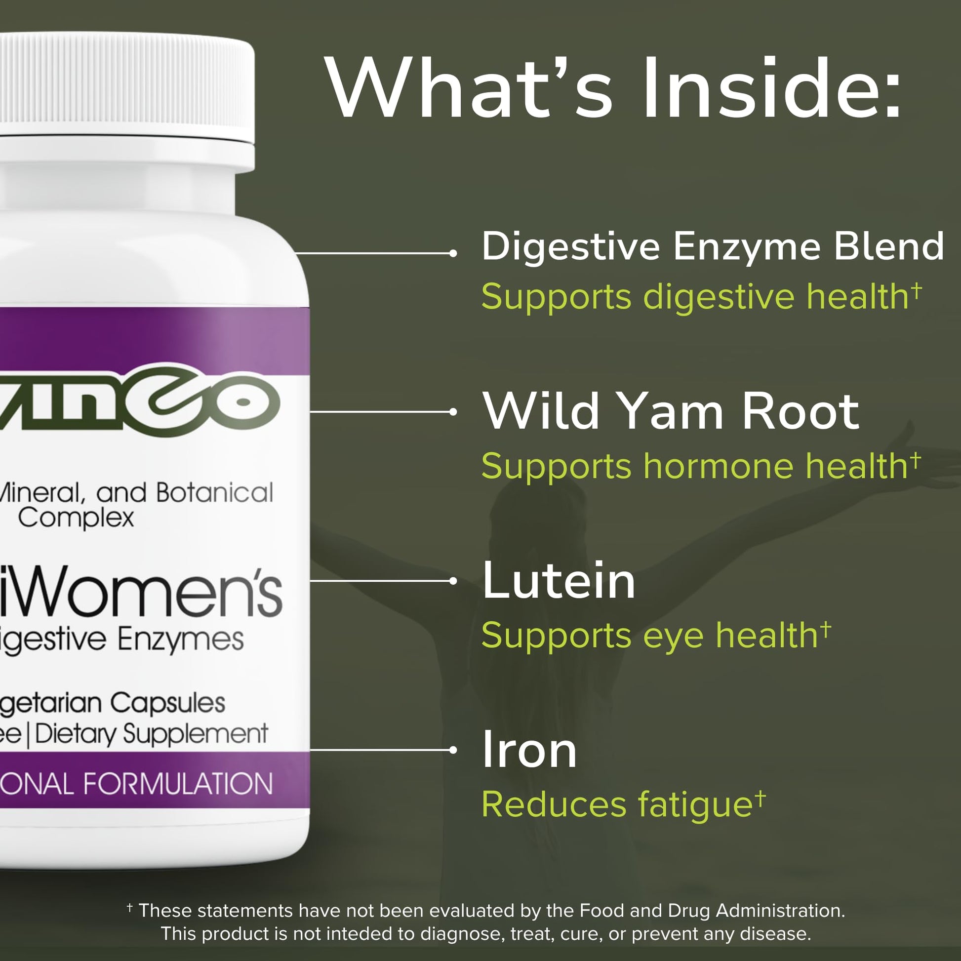 Vinco Inc - MultiWomen’s with Digestive Enzymes Daily Supplement | (90 Capsules) | Multivitamin for Women | Supports Energy, Hormone Balance, Immunity & Digestion | Gluten Free & Vegetarian Vinco buy supplements canada