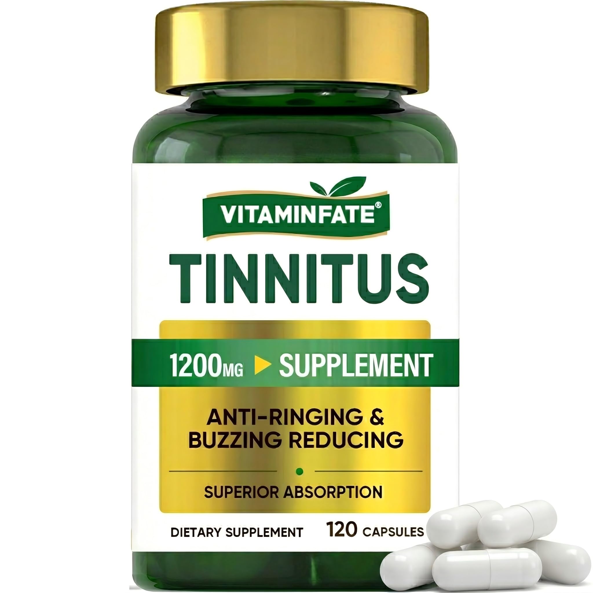 Tinnitus Relief for Ringing Ears 1200mg - 120 Capsules Advanced Ear Health Support Supplement | Supports Ear Health and Reduces Tinnitus Symptoms - Non-GMO & Vegan VITAMINFATE buy supplements canada
