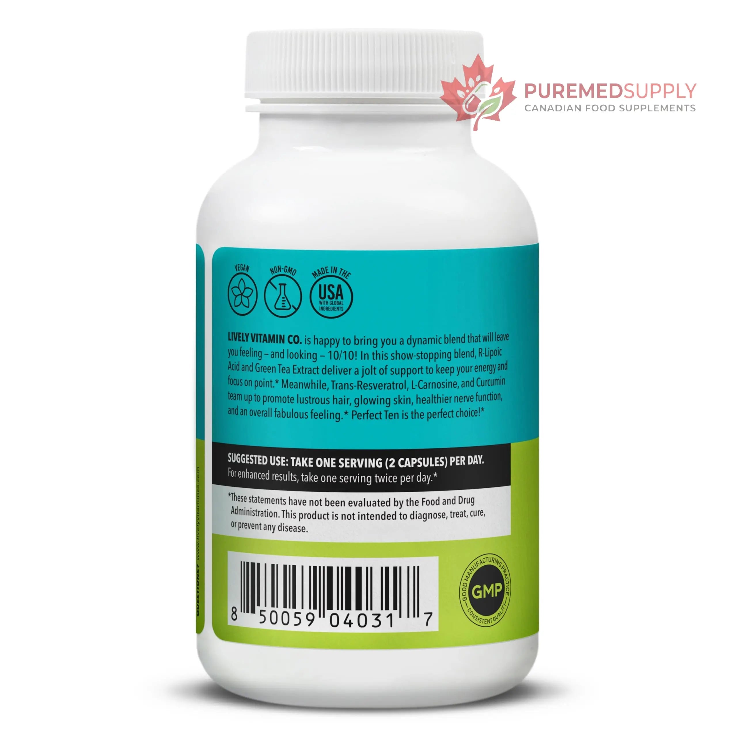 LIVELY VITAMIN CO. Perfect Ten - Anti-Aging & Antioxidant Supplement - Biotin & Lipoic Acid - Healthy Hair, Skin, Nails - Energy Boost - Sharper Brain Function - Stronger Immunity - 60 Capsules LIVELY VITAMIN CO buy supplements canada