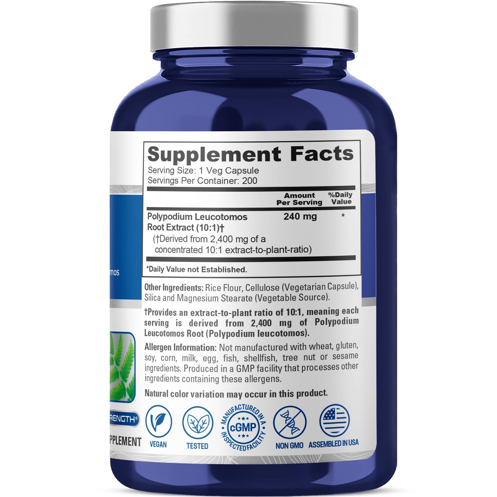 NusaPure Polypodium Leucotomos 10:1 Extract, 240 mg Equivalent to 2400mg 200 Veggie Capsules (Vegetarian, Non-GMO, Vegan) NusaPure buy supplements canada