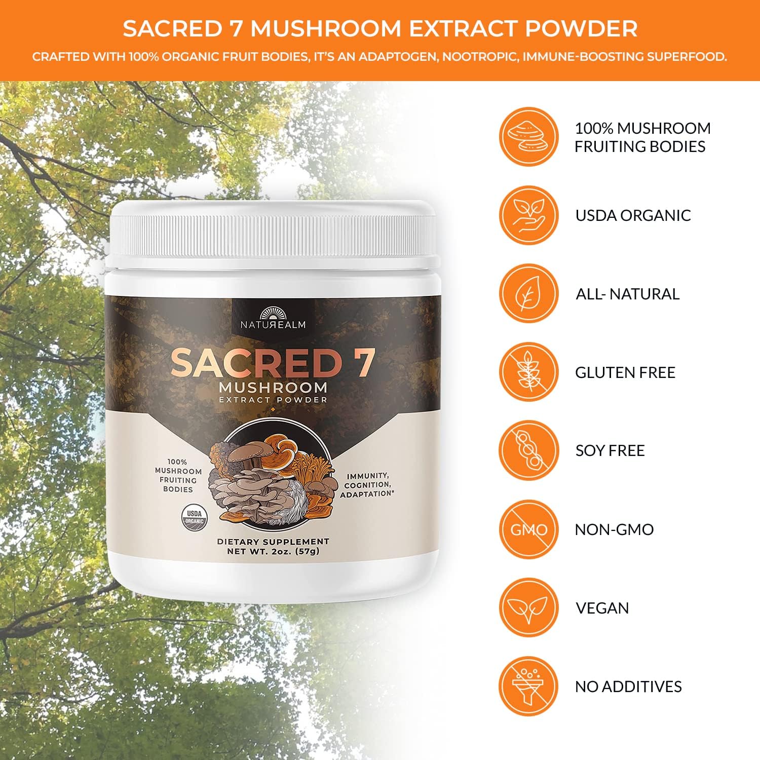 Naturealm Sacred 7 Mushroom Extract Powder - USDA Organic - Lion's Mane, Reishi Naturealm buy supplements canada