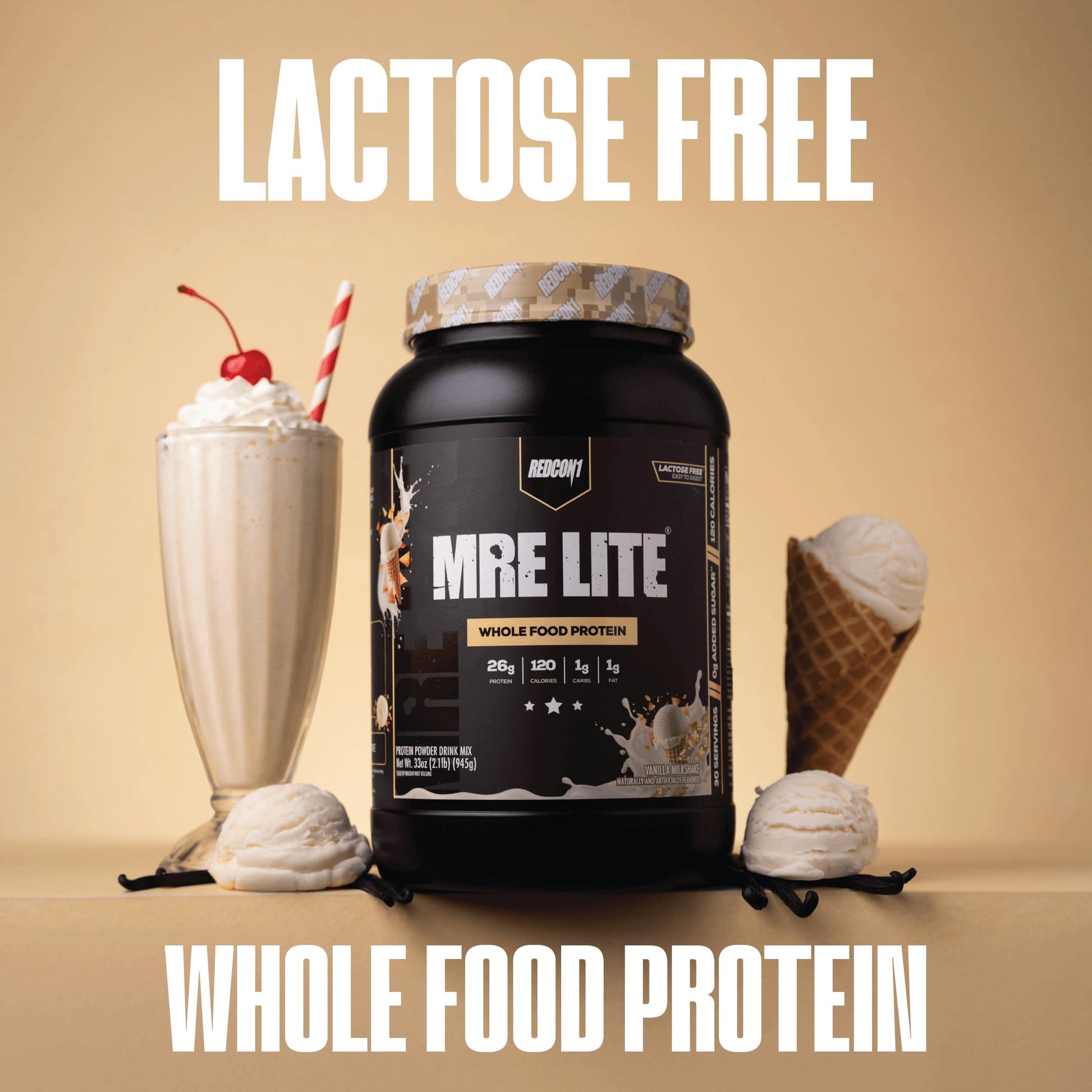 REDCON1 MRE LITE Whole Food Protein Powder, Vanilla Milkshake - Lactose Free & Sugar Free Meal Replacement with Animal Protein Blends - Easy to Digest Formula - Only 1g Carb per Serving (30 Servings) REDCON1 buy supplements canada