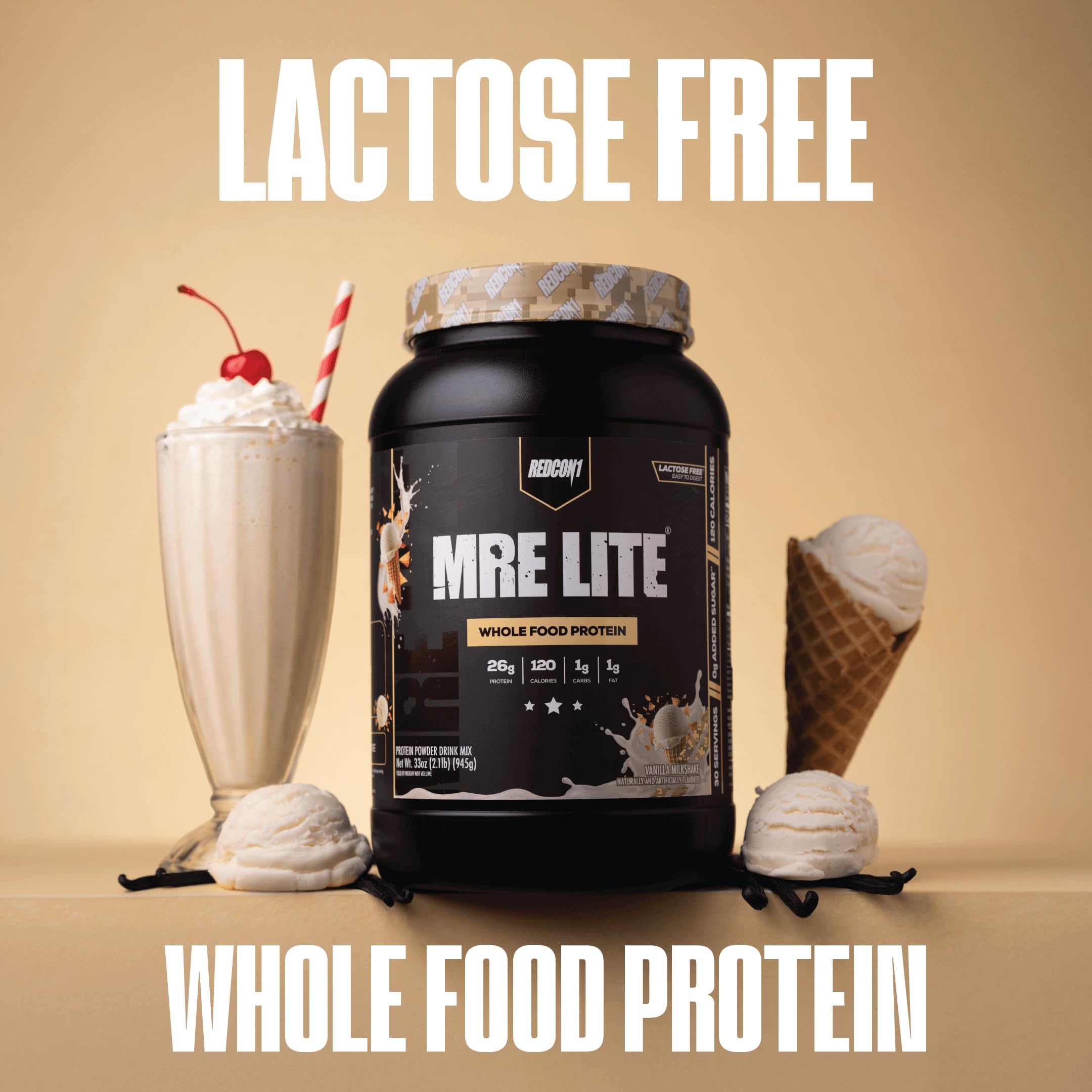REDCON1 MRE LITE Whole Food Protein Powder, Vanilla Milkshake - Lactose Free & Sugar Free Meal Replacement with Animal Protein Blends - Easy to Digest Formula - Only 1g Carb per Serving (30 Servings) REDCON1 buy supplements canada
