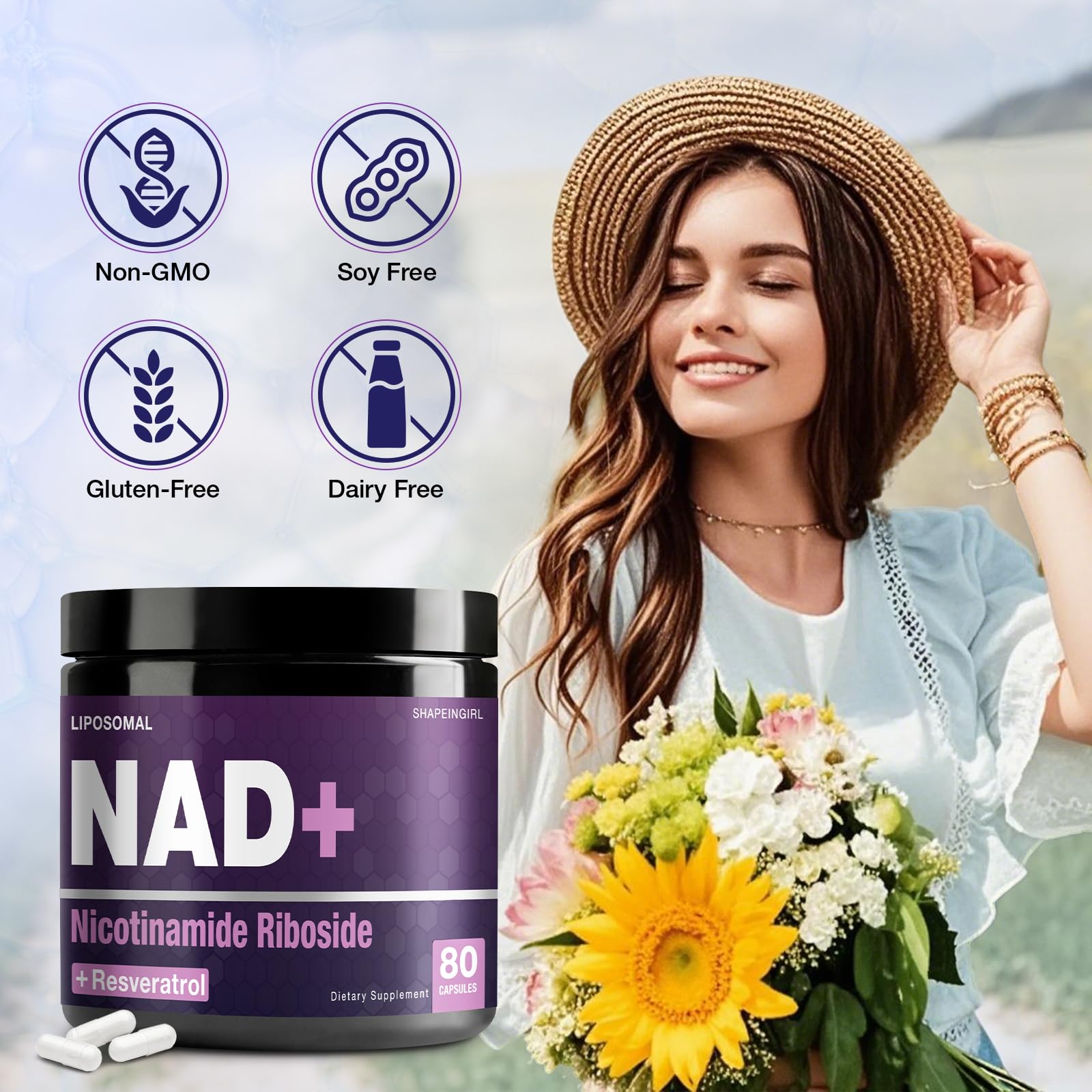 SHAPEINGIRL NAD Supplement - Nicotinamide Riboside Resveratrol 900mg, Liposomal NAD Supplement for Women and Men, NAD Plus Pure Organic SHAPEINGIRL buy supplements canada