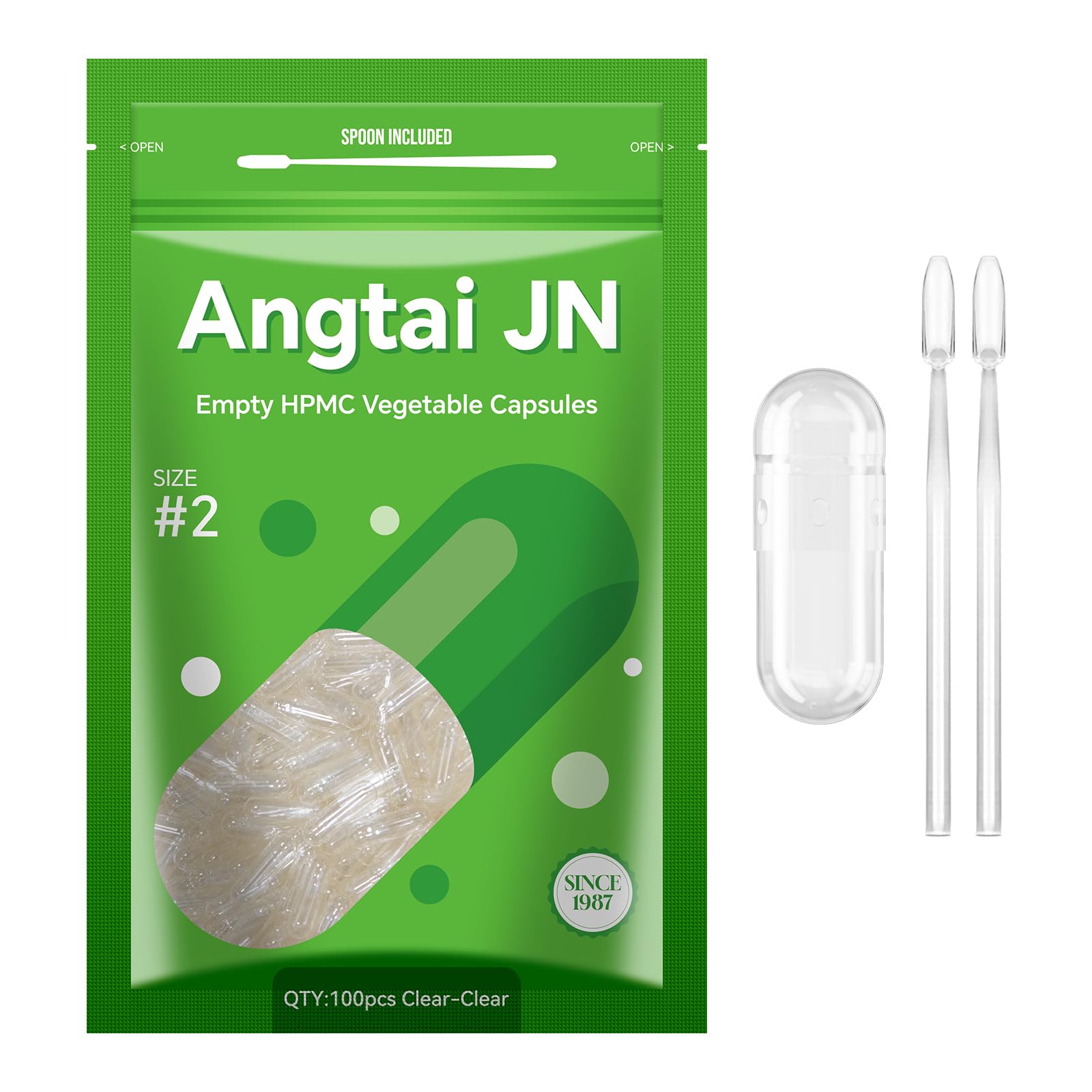 Angtai JN Vegan Empty Pill Capsules Size 2 Plant Based Clear (100 Count) Gluten Free, Non-GMO, Halal Certified Caps Filling Kit with 2 Spoons for Vegetarian DIY Your Own Supplements Angtai JN buy supplements canada