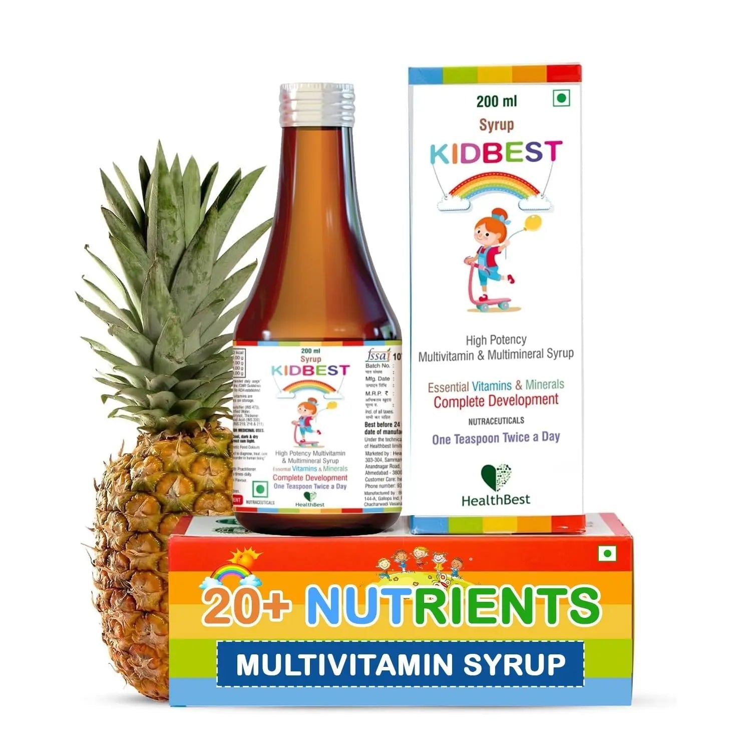 Kidbest Multivitamin Syrup for Kids 3-13 Years – Liquid Formula with 20 Nutrients for Appetite, Immunity, and Growth – Tasty Daily Vitamins HealthBest buy supplements canada