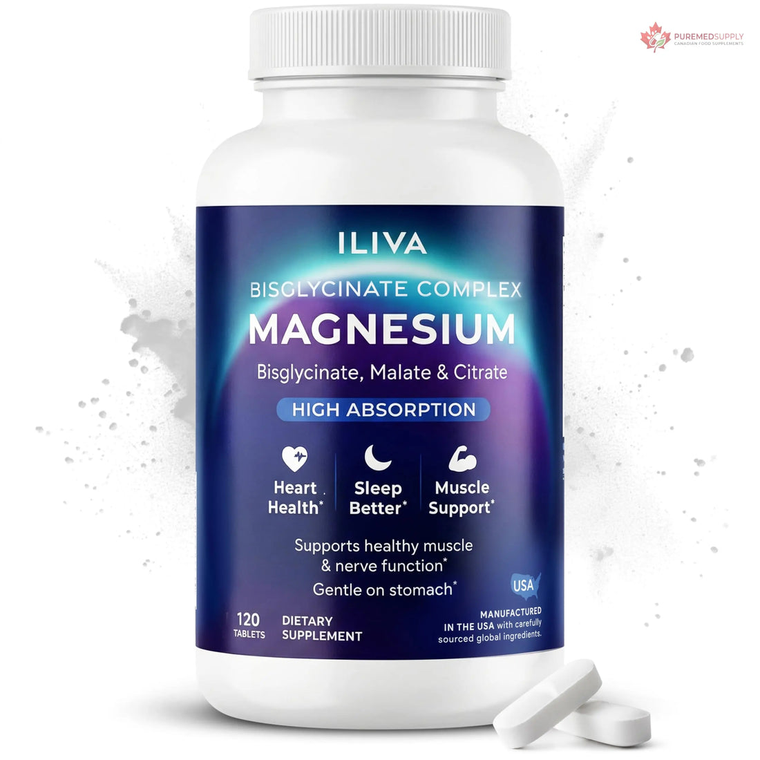 ILIVA Magnesium Glycinate 400mg -Triple Magnesium Complex (Glycinate+Malate+Citrate) - Chelated High Absorption Tablets for Sleep Support, Muscle Recovery, Bone Health, Energy&Calm - Vegan,120 Count ILIVA buy supplements canada