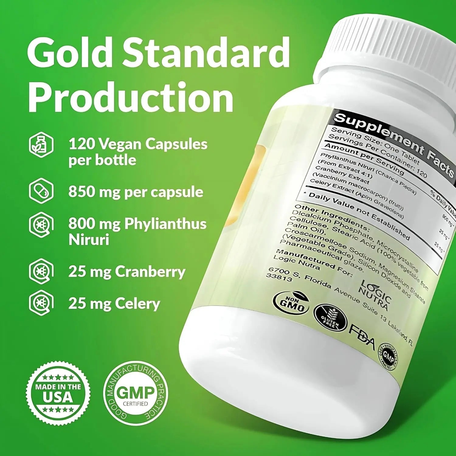 Logic Nutra Chanca Piedra Kidney Stone Breaker 120 Tablets 800 mg - Maximum Strength for Gallbladder & Urinary Cleanse with Phyllantus Niruri, Celery Seed Extract & Cranberry Extract Logic Nutra buy supplements canada
