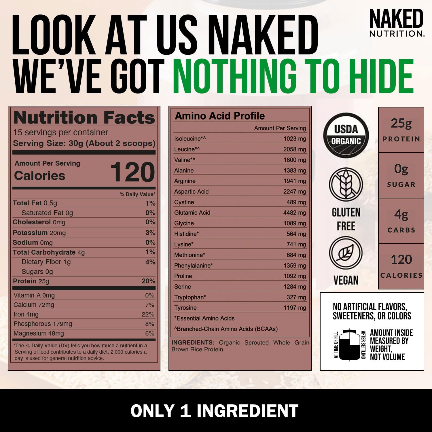 NAKED Rice 1Lb - Organic Brown Rice Protein Powder - Vegan Protein Powder, GMO Free, Gluten Free & Soy Free. Plant-Based Protein, NAKED buy supplements canada