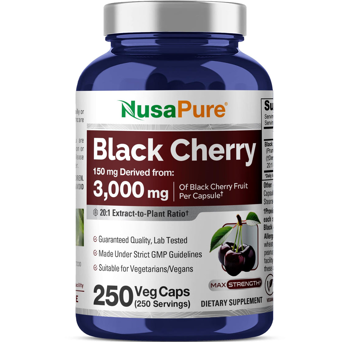 NusaPure Black Cherry Extract 20:1 - Suitable for Vegetarian/Vegan, Non - GMO - 3,000mg 250 Capsules NusaPure buy supplements canada