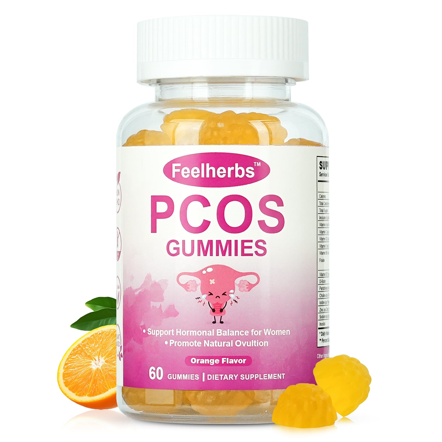 PCOS Gummies for Women Menstrual Cycle & Hormonal Balance, 60 Count Ovarian Support Gummies with Myo-Inositol, Folate and Vitamins, Orange Flavor PCOS Vitamins Gummies Helps Fertility and Ovulation Feelherbs buy supplements canada