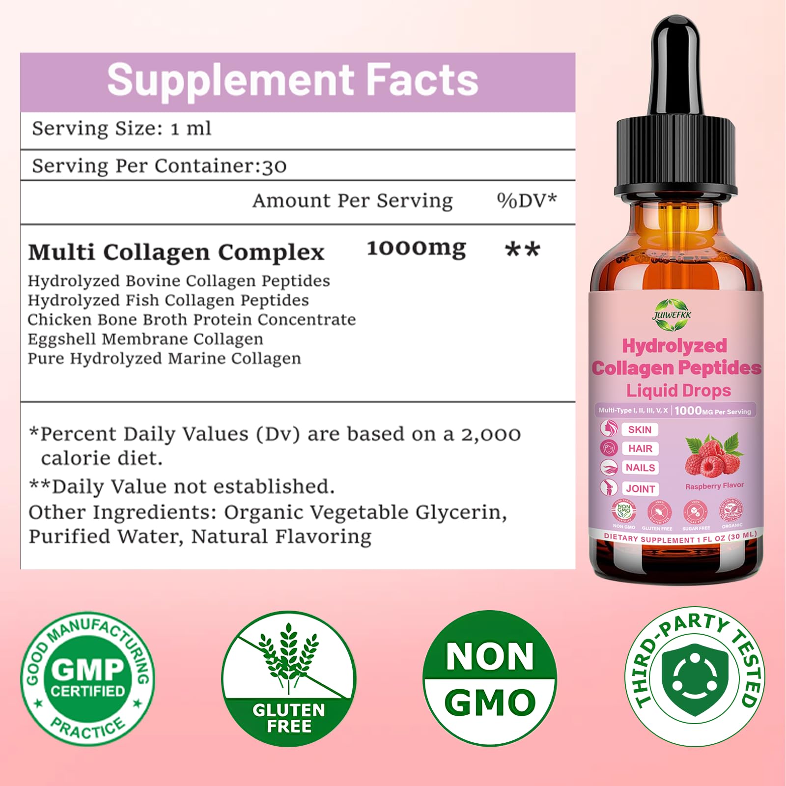 JUIWEFKK Hydrolyzed Collagen Peptides Liquid Organic Collagen Complex w. Biotin, Vitamin C & Hyaluronic Acid, Liquid Collagen Types I, II, III, IV, V for Hair, Skin, Nails & Joint Healthd JUIWEFKK buy supplements canada