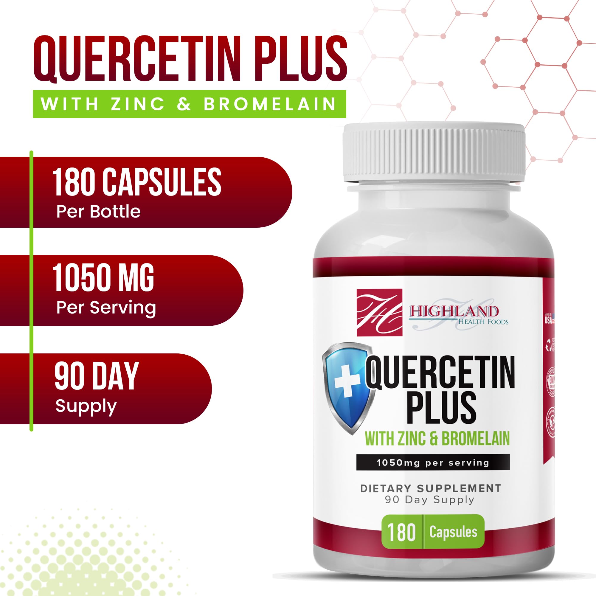 Highland Health Foods Quercetin Plus Bromelain and Zinc 180 Capsules - Immune Support Supplement for Adults, Teens, Seniors - Quercetin with Bromelain for Immune Support Highland Health Foods buy supplements canada