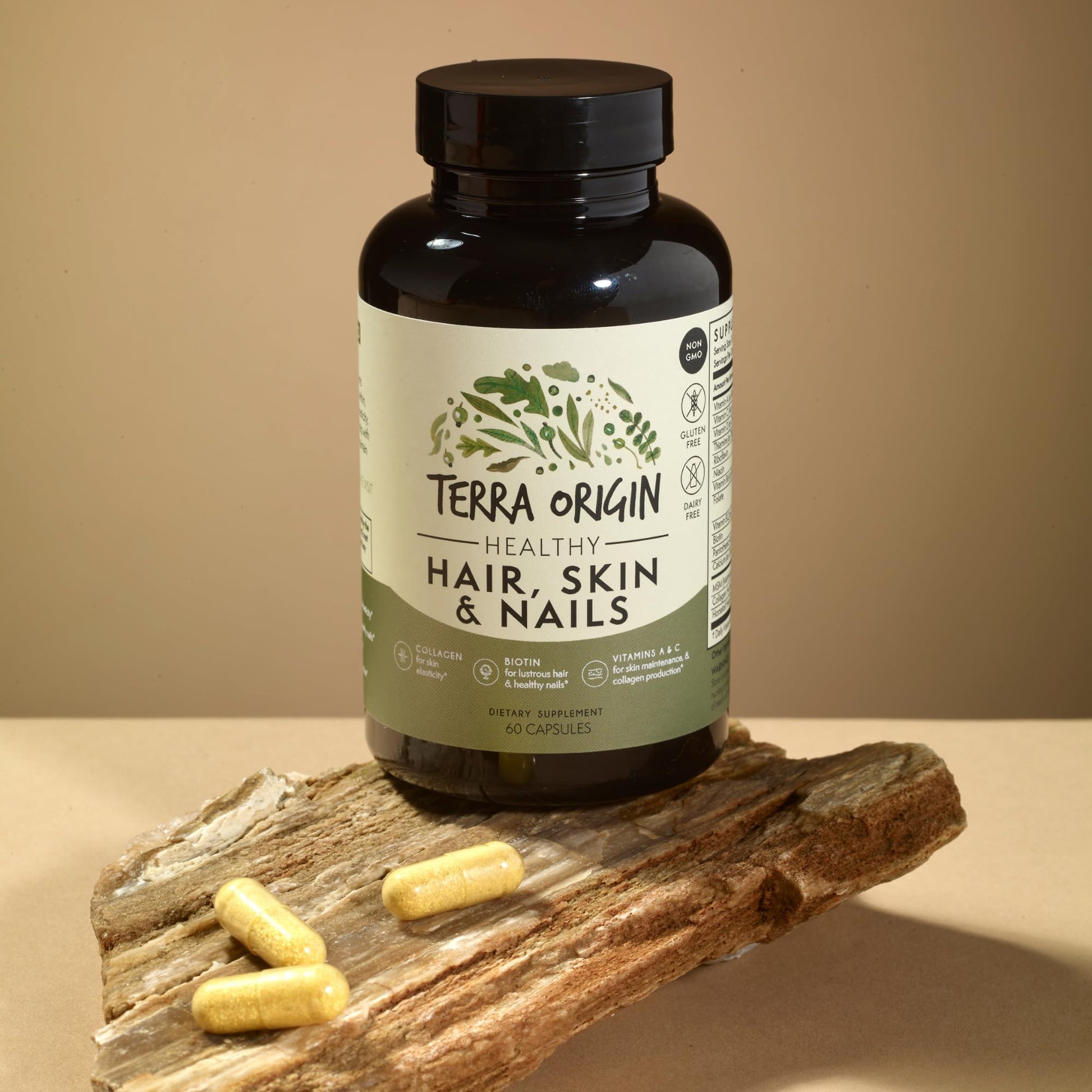 TERRA ORIGIN Healthy Hair, Skin and Nails Supplement | Collagen, Biotin, Horsetail & B-Complex | Supports Hair Strength, Skin Elasticity & Nail Growth | Vitamins for Women and Men | 60 Capsules TERRA ORIGIN buy supplements canada