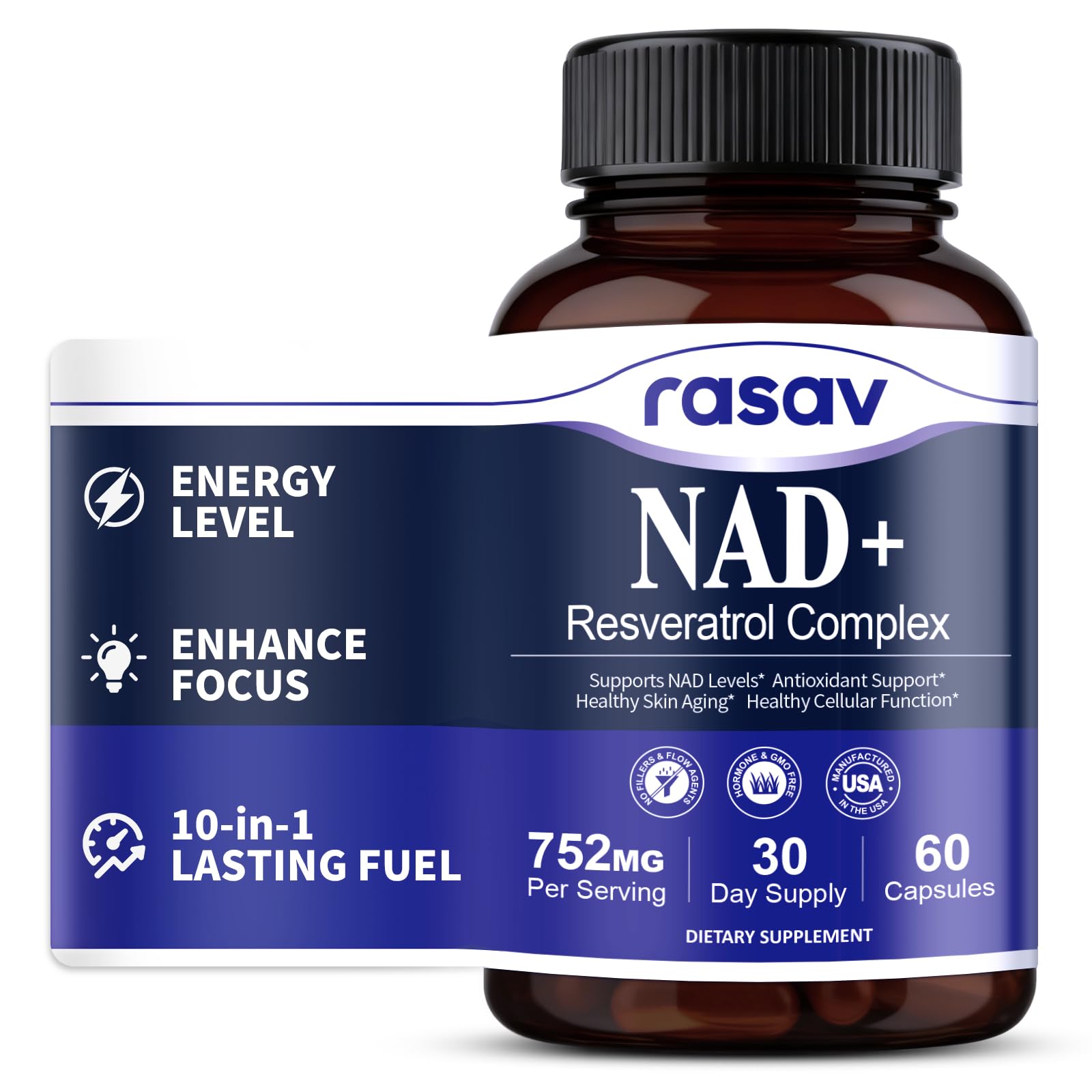 Rasav NAD Supplement 10-in-1 Extra Strength – NAD Resveratrol with CoQ10, Urolithin A, Green Tea Extract & ALA – NMN Supplement Alternative for Women & Men Rasav buy supplements canada