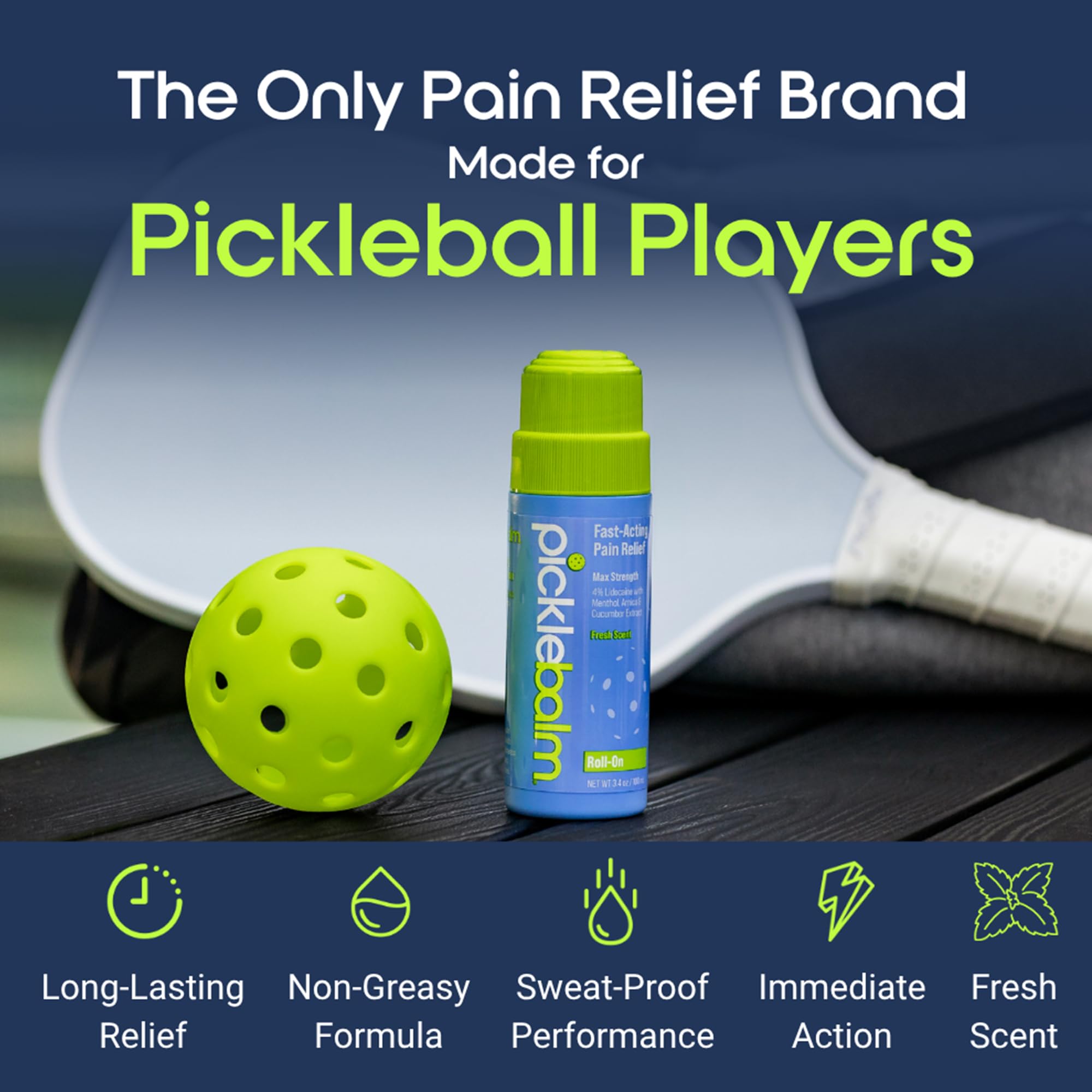 PickleBalm Pickleball In-Game Muscle Pain Relief Roll-On with 4% Lidocaine, Arnica, Menthol, Cucumber Seed Extract for Shoulders, Knees, Wrists, and More, 3.4oz Roll-On Applicator PickleBalm buy supplements canada