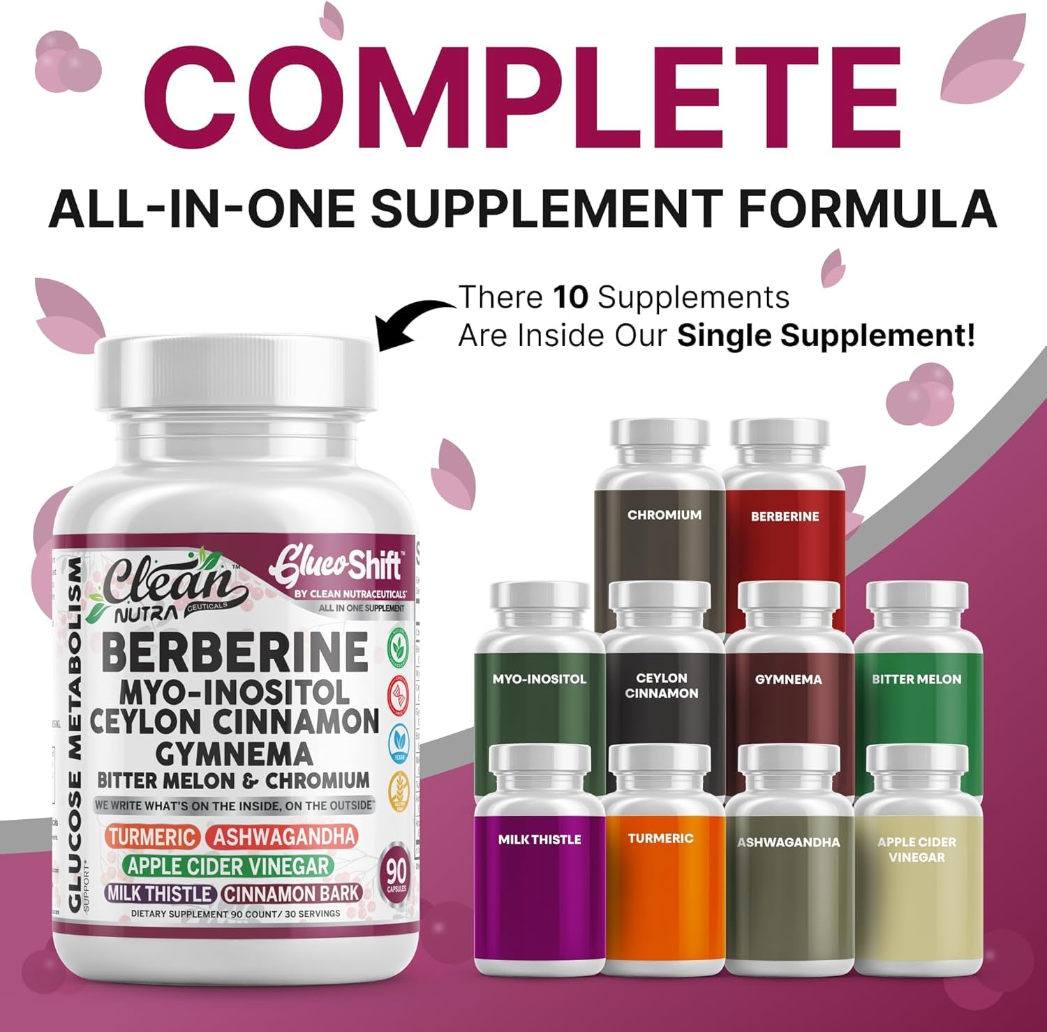 Clean Nutra Berberine Supplement Myo-Inositol Ceylon Cinnamon Gymnema Bitter Melon Chromium Complex for Digestion, Antioxidant Support & Wellness 90 Vegan Capsules Non-GMO Clean Nutraceuticals buy supplements canada