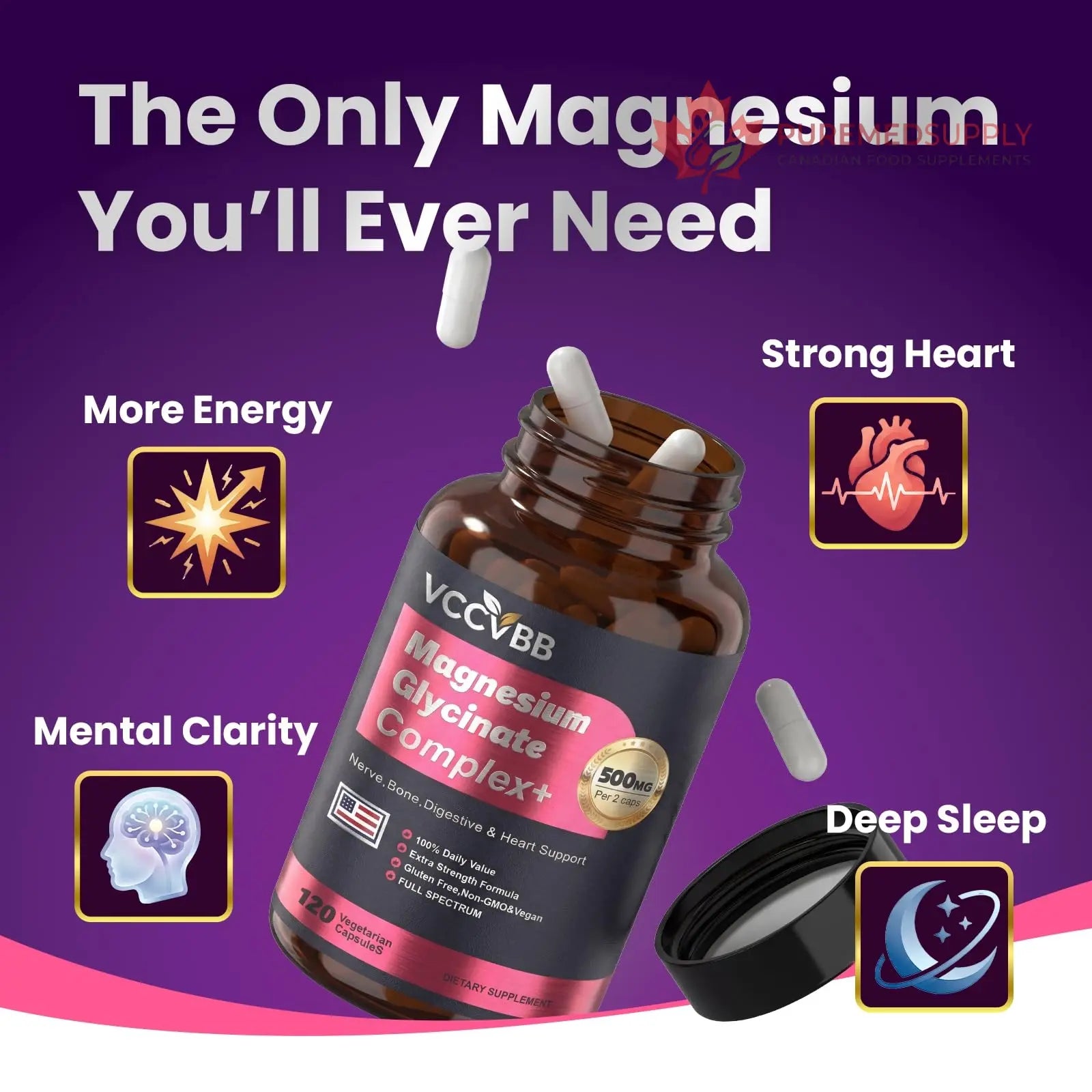 Magnesium Complex, Magnesium Glycinate, Elemental Magnesium Supplement with Taurate, Citrate, Orotate & Aspartate, Supports Muscle Relaxation, Heart Health, Sleep & Energy | Vegan (500mg) VCCVBB buy supplements canada