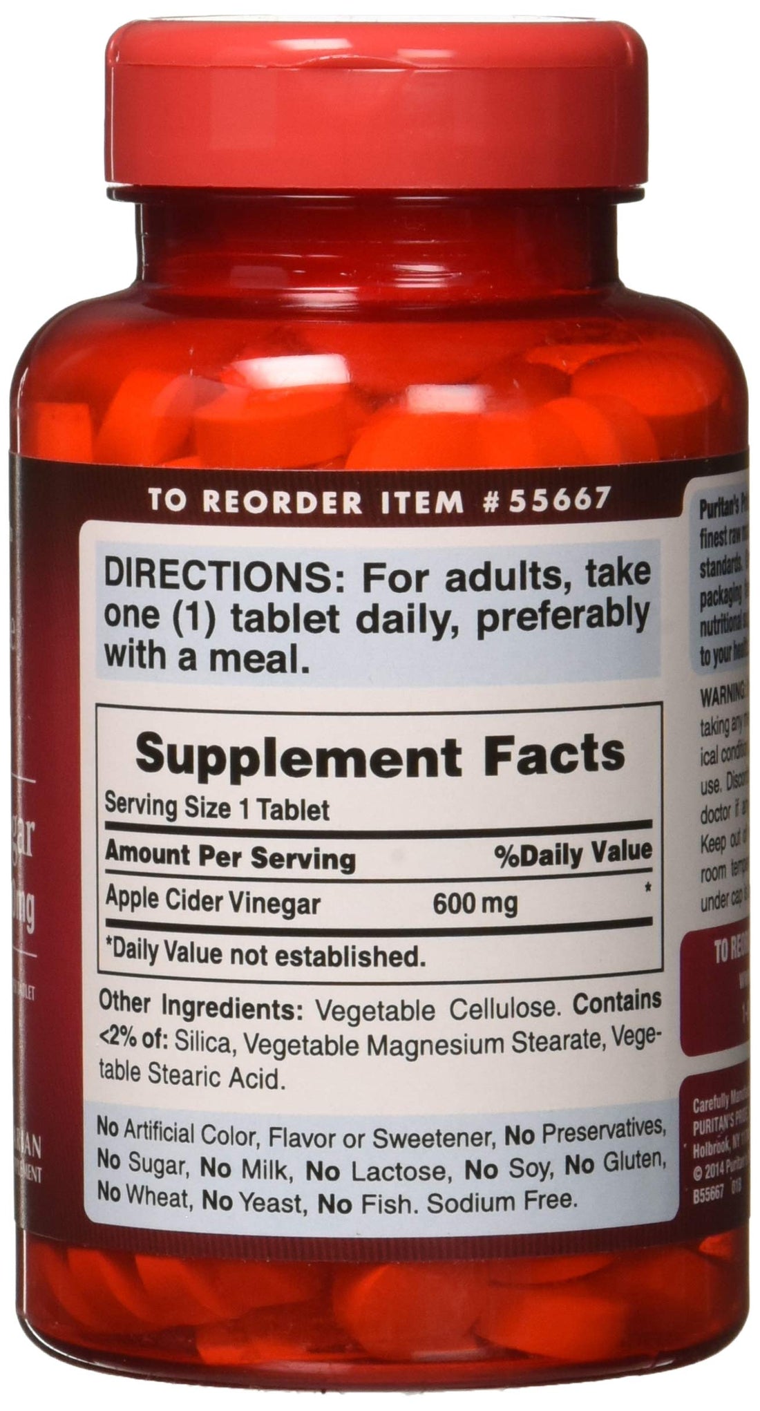 Puritan's Pride Apple Cider Vinegar 600 mg Tablets, 200 Count (Packing May Vary) Puritan's Pride buy supplements canada