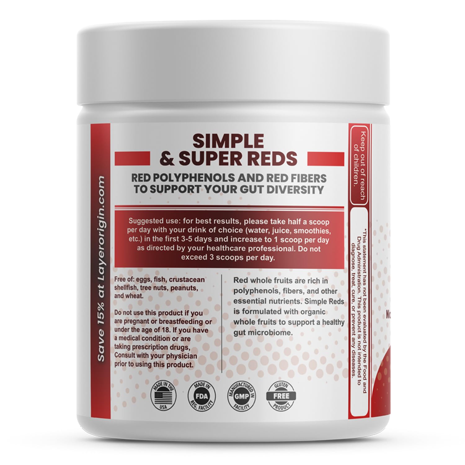 Layer Origin Simple Reds - Organic Red Polyphenols Whole Fruit Powder | Five Real Whole Fruits | 30 Servings Layer Origin buy supplements canada