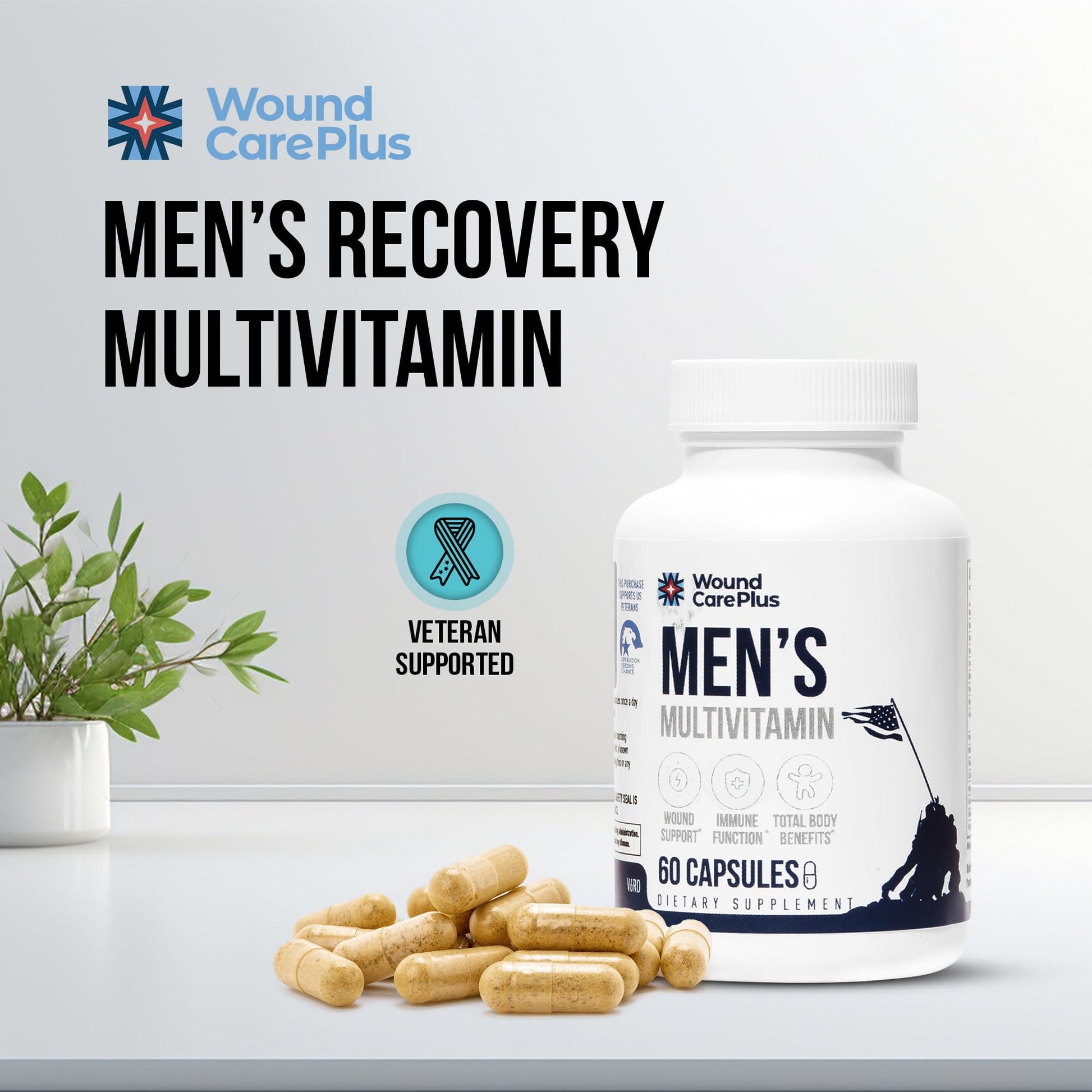 Wound Care Plus Men's Multivitamin – Comprehensive Vitamin & Mineral Blend with Vitamins A, B, C, D, E, Zinc – Supports Immune Health, Energy & Skin Wellness – 60 Capsules – Non-GMO, Gluten-Free WOUND CAREPLUS buy supplements canada