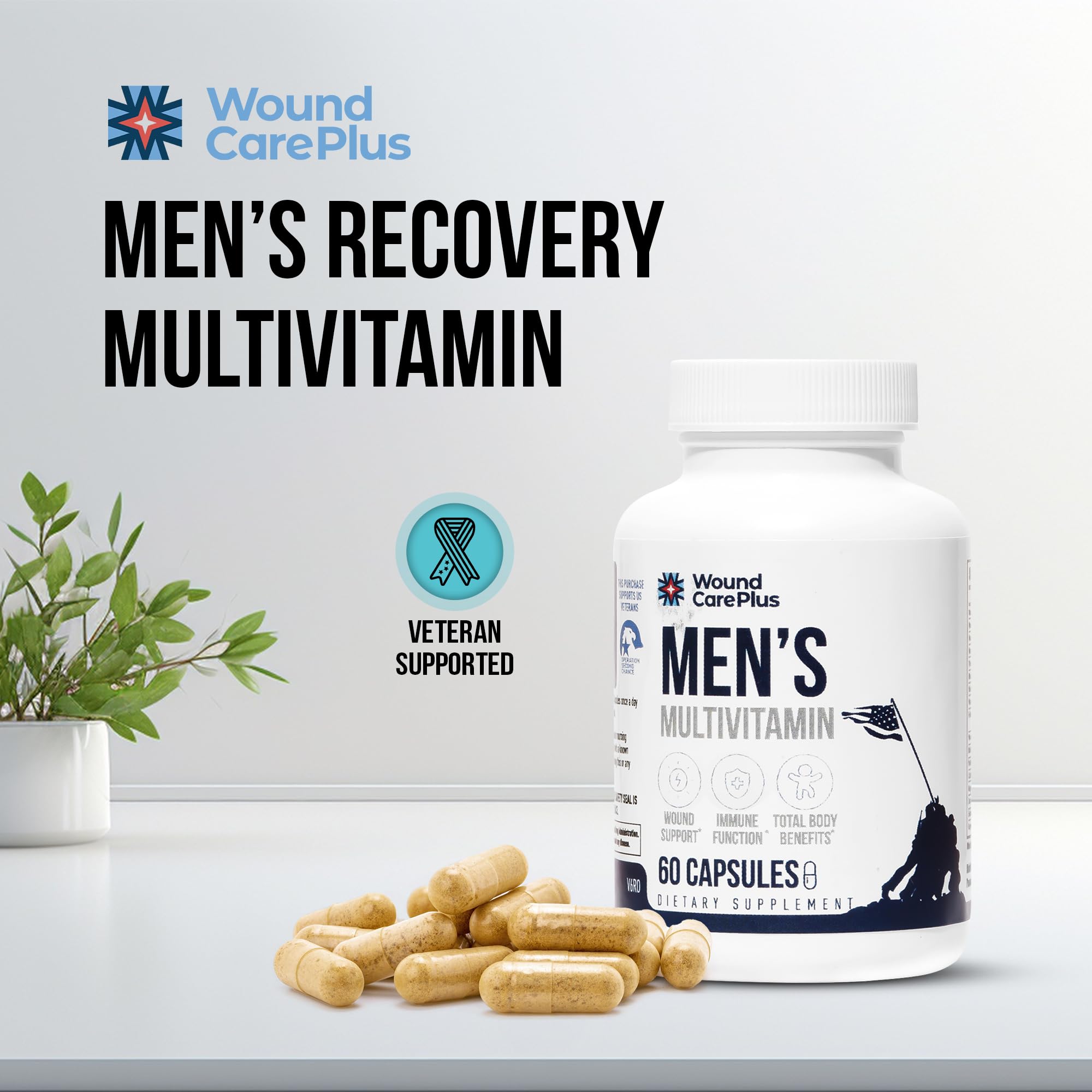 Wound Care Plus Men's Multivitamin – Comprehensive Vitamin & Mineral Blend with Vitamins A, B, C, D, E, Zinc – Supports Immune Health, Energy & Skin Wellness – 60 Capsules – Non-GMO, Gluten-Free WOUND CAREPLUS buy supplements canada