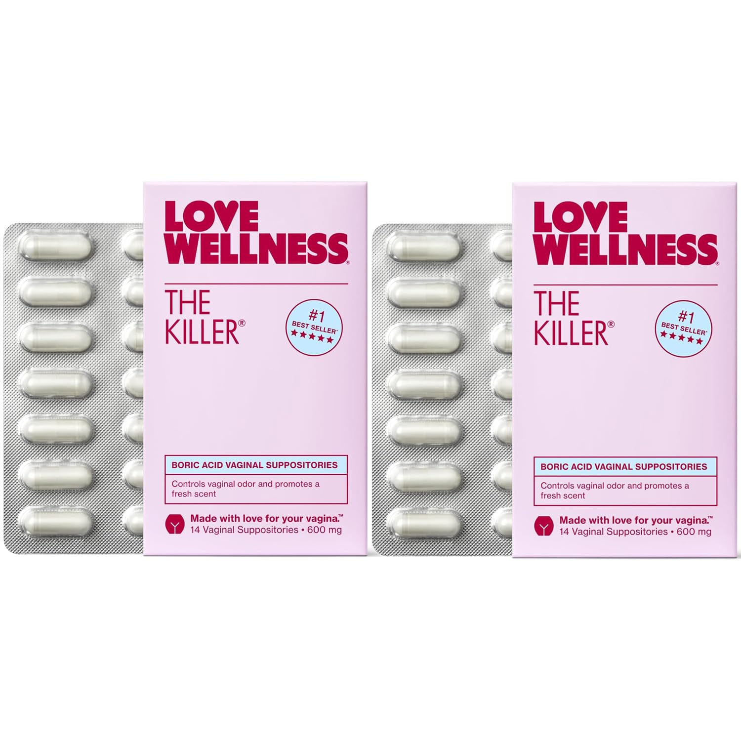 Love Wellness The Killer | 600mg Boric Acid Vaginal Suppositories | Balances pH & Supports Odor Control, a Healthy Vaginal Balance | Fast-Acting & Fragrance-Free | Gentle & Effective | 28 Ct Love Wellness buy supplements canada