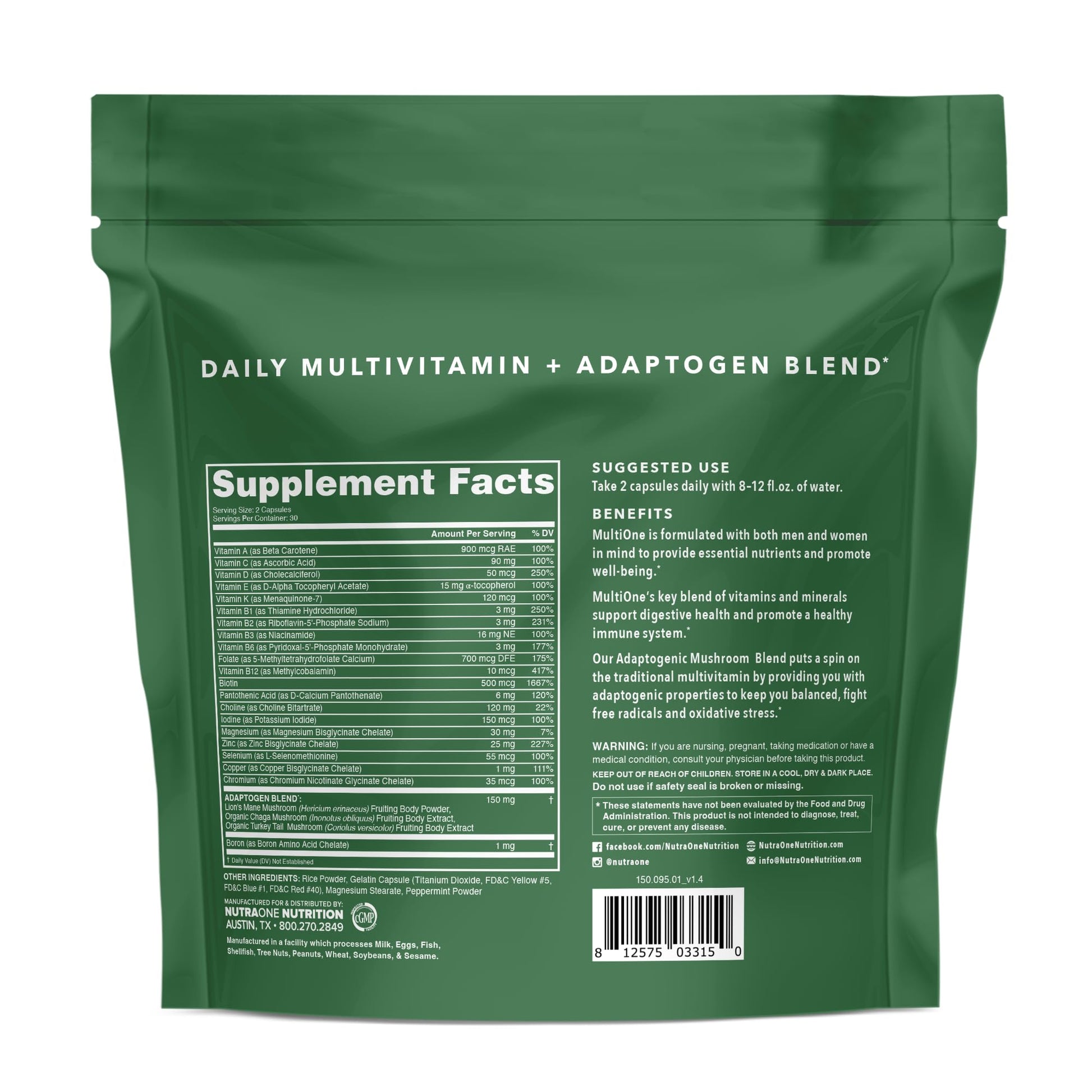 MultiOne Men & Women’s Daily Multivitamin - Essential Nutrients and Minerals for Optimal Health (60 Capsules) NutraOne buy supplements canada