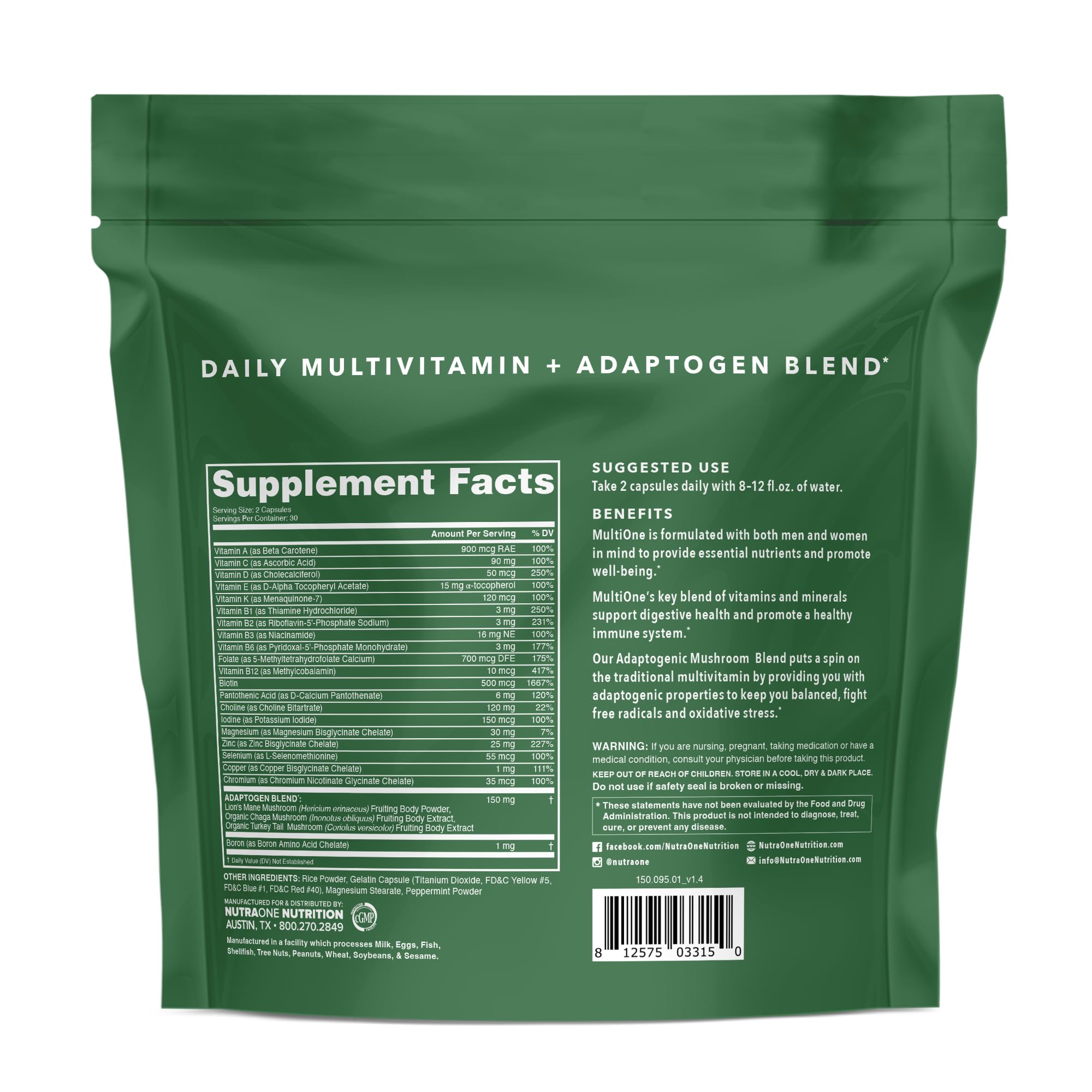 MultiOne Men & Women’s Daily Multivitamin - Essential Nutrients and Minerals for Optimal Health (60 Capsules) NutraOne buy supplements canada
