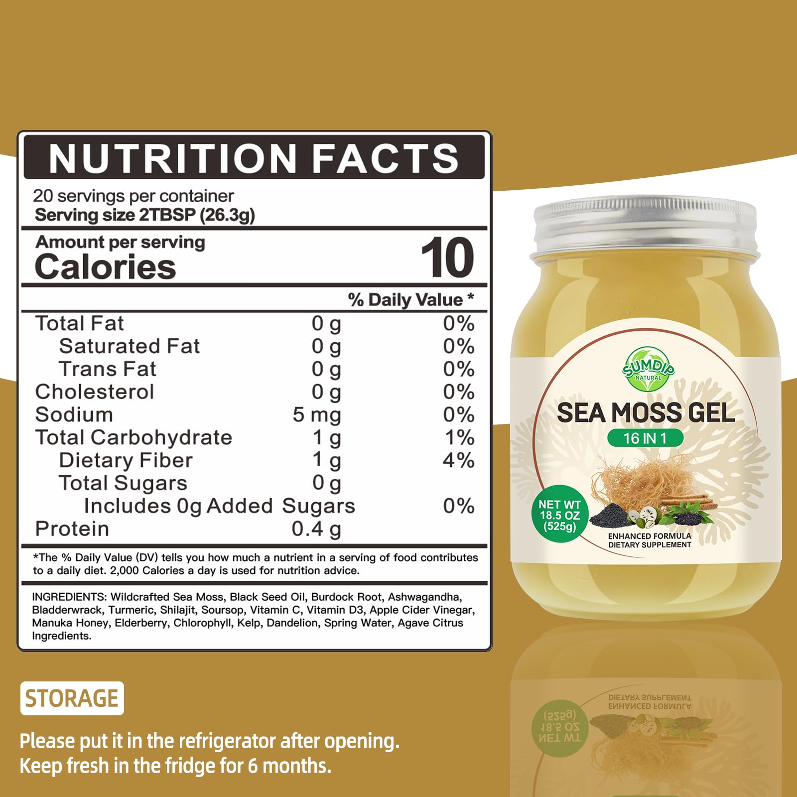 Sea Moss Gel - 18.5 oz Irish Seamoss Gel with Black Seed Oil and Ashwagandha, 16 in 1 Vegan Superfood Rich in Vitamins & Minerals, Raw Wildcrafted Seamoss for Immune & Digestion Support, Original SumDIP buy supplements canada