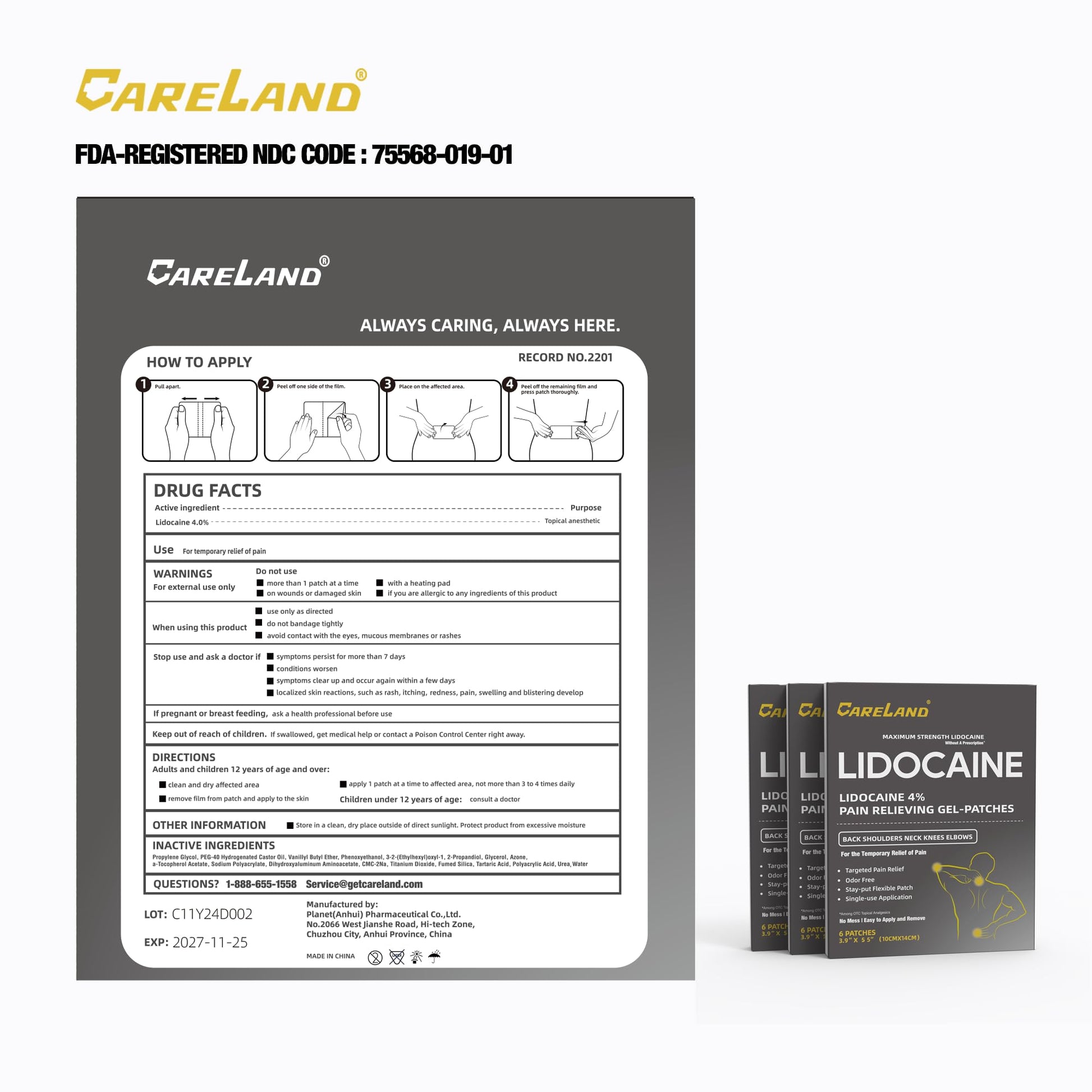 CARELAND Lidocaine Gel Patch, 18 Count Maximum Strength Pain Patches for Muscle Relief in Neck Knee Back and Shoulders Unscented Numbing Patch for Soothing Nerves, Joints CARELAND buy supplements canada