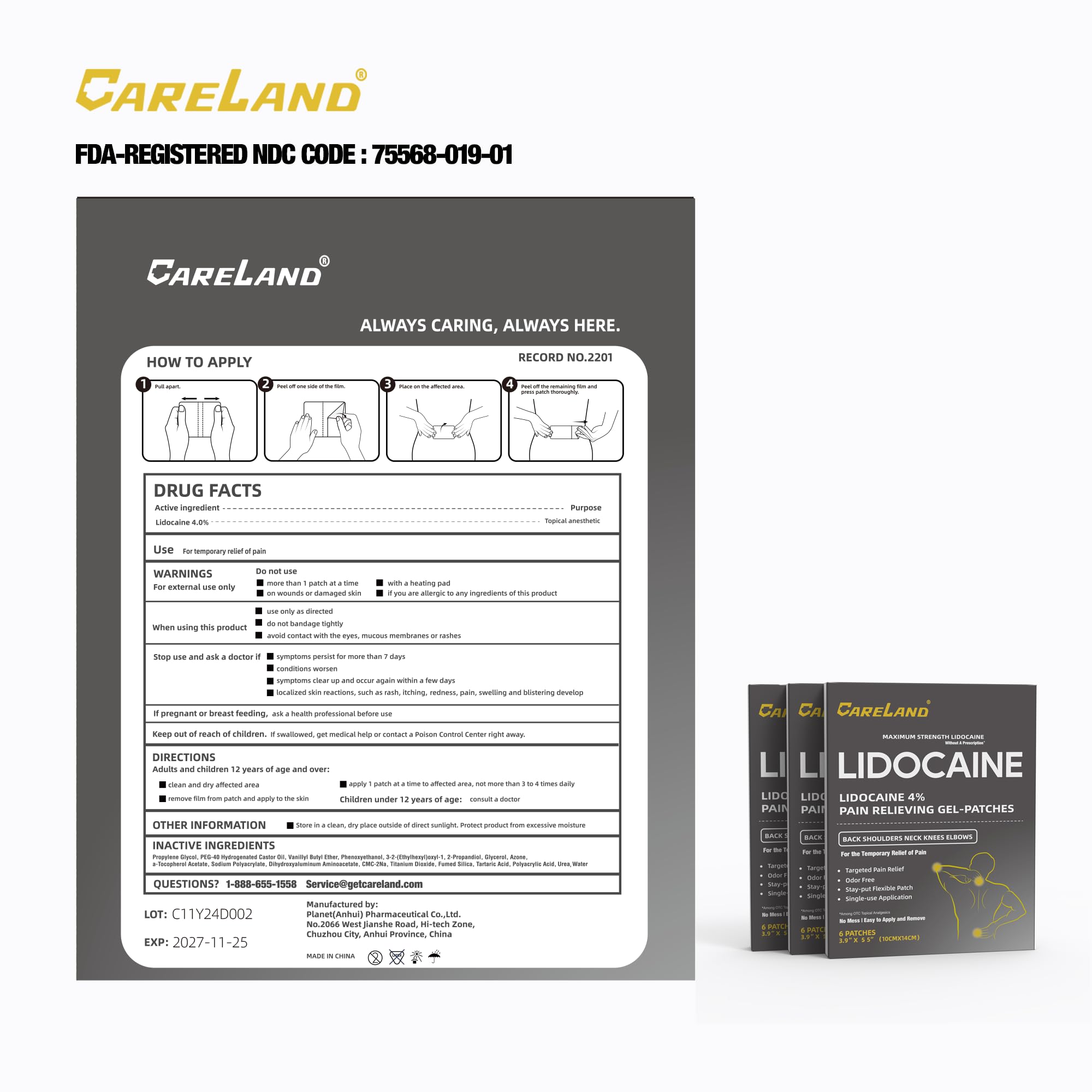 CARELAND Lidocaine Gel Patch, 18 Count Maximum Strength Pain Patches for Muscle Relief in Neck Knee Back and Shoulders Unscented Numbing Patch for Soothing Nerves, Joints CARELAND buy supplements canada