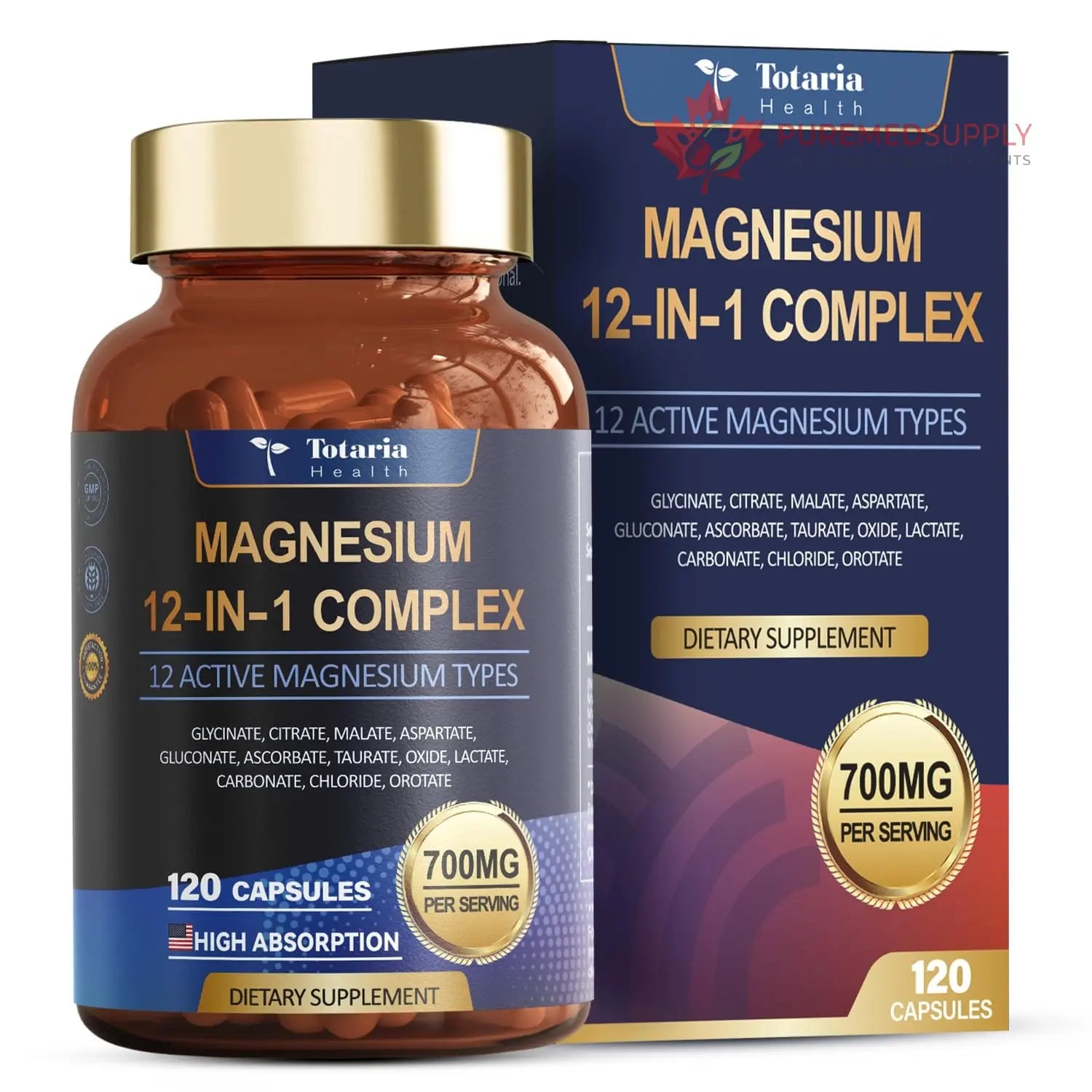 Totaria Magnesium Complex 700mg 12 in 1 Magnesium Supplement with Glycinate Citrate Malate Oxide Taurate Aspartate Orotate Magnesium Relaxation,Muscle,Heart Support, Vegan 120 Capsules Totaria buy supplements canada