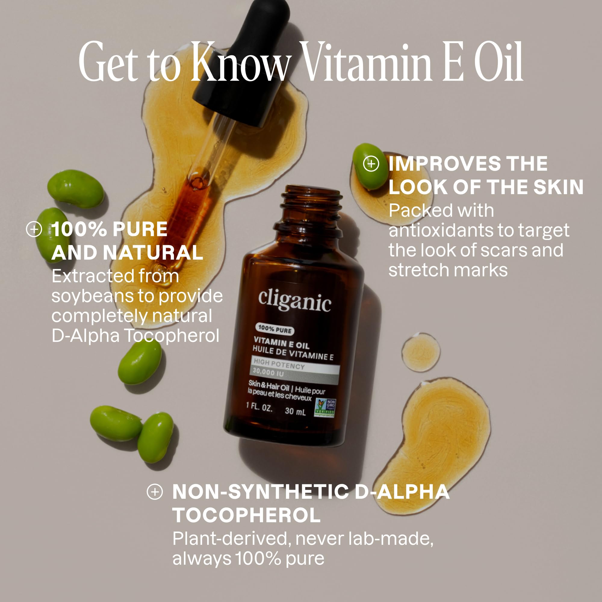 Cliganic Pure Vitamin E Oil for Skin, Scars, Hair & Face - 30,000 IU, Non-GMO Verified | Natural D-Alpha Tocopherol Cliganic buy supplements canada
