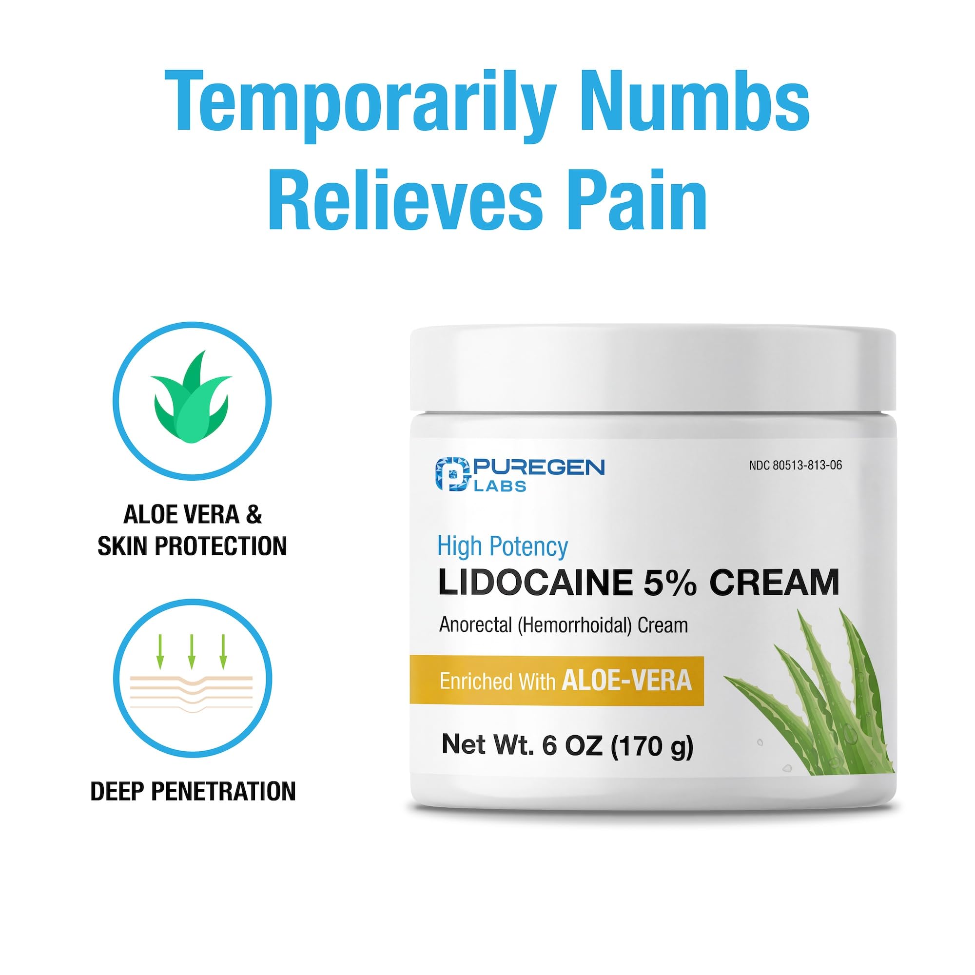 Puregen Labs Lidocaine 5% Anorectal (hemorrhoidal) Cream Maximum Strength | Enriched with Aloe-Vera | 6 Oz P Puregen Labs buy supplements canada
