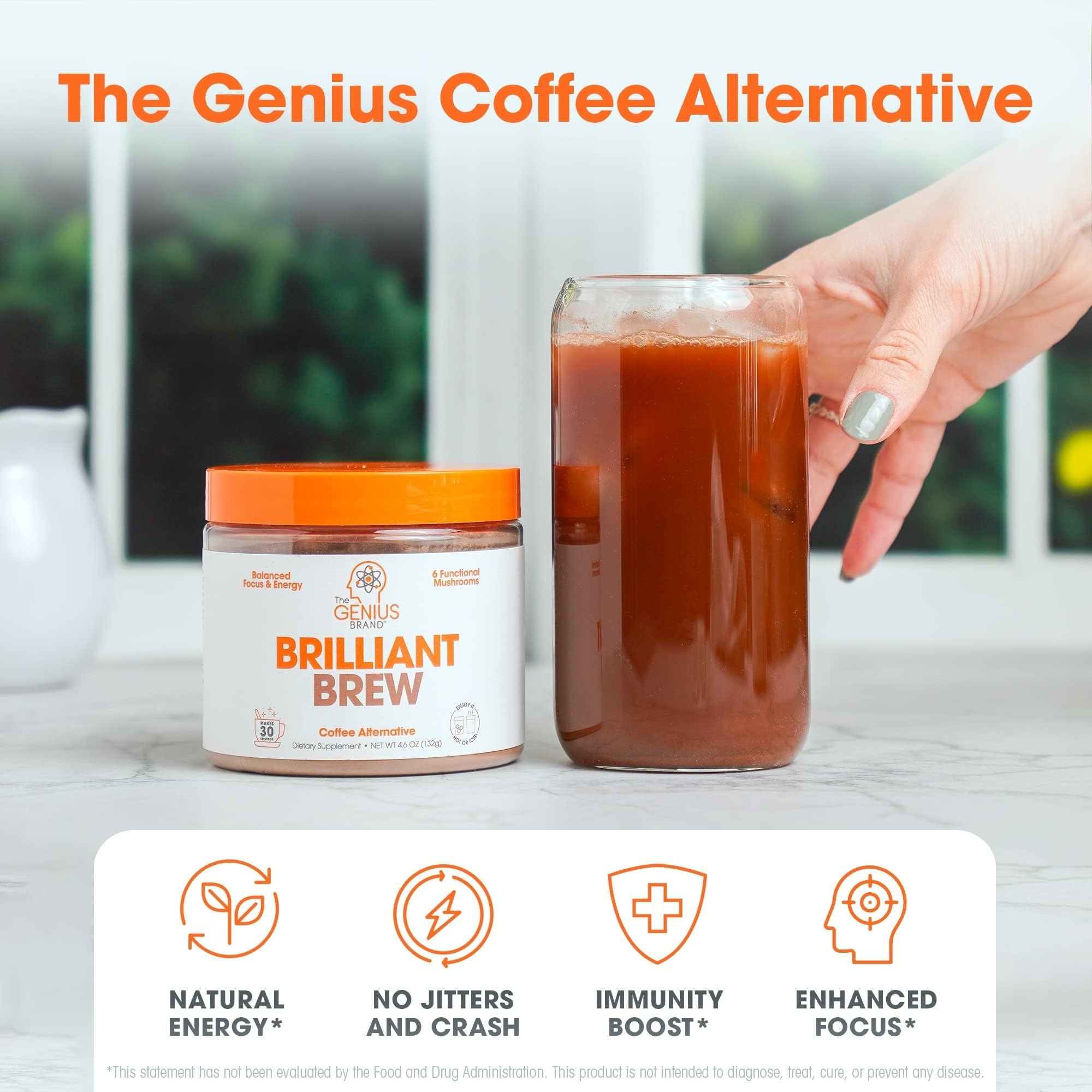 The Genius Brand Genius Brilliant Brew - Natural Coffee Substitute for Clear Thinking, Energy & Immune Support - No Crash or Jitters - Powered by Nootropics - Non-GMO - 30 Servings - Sweet Cocoa The Genius Brand buy supplements canada