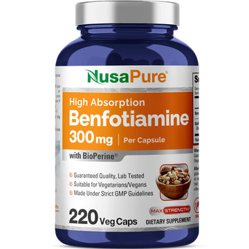 NusaPure Benfotiamine 300mg Per Veggie Caps 220 Count (Non-GMO, Vegan) Bioperine NusaPure buy supplements canada