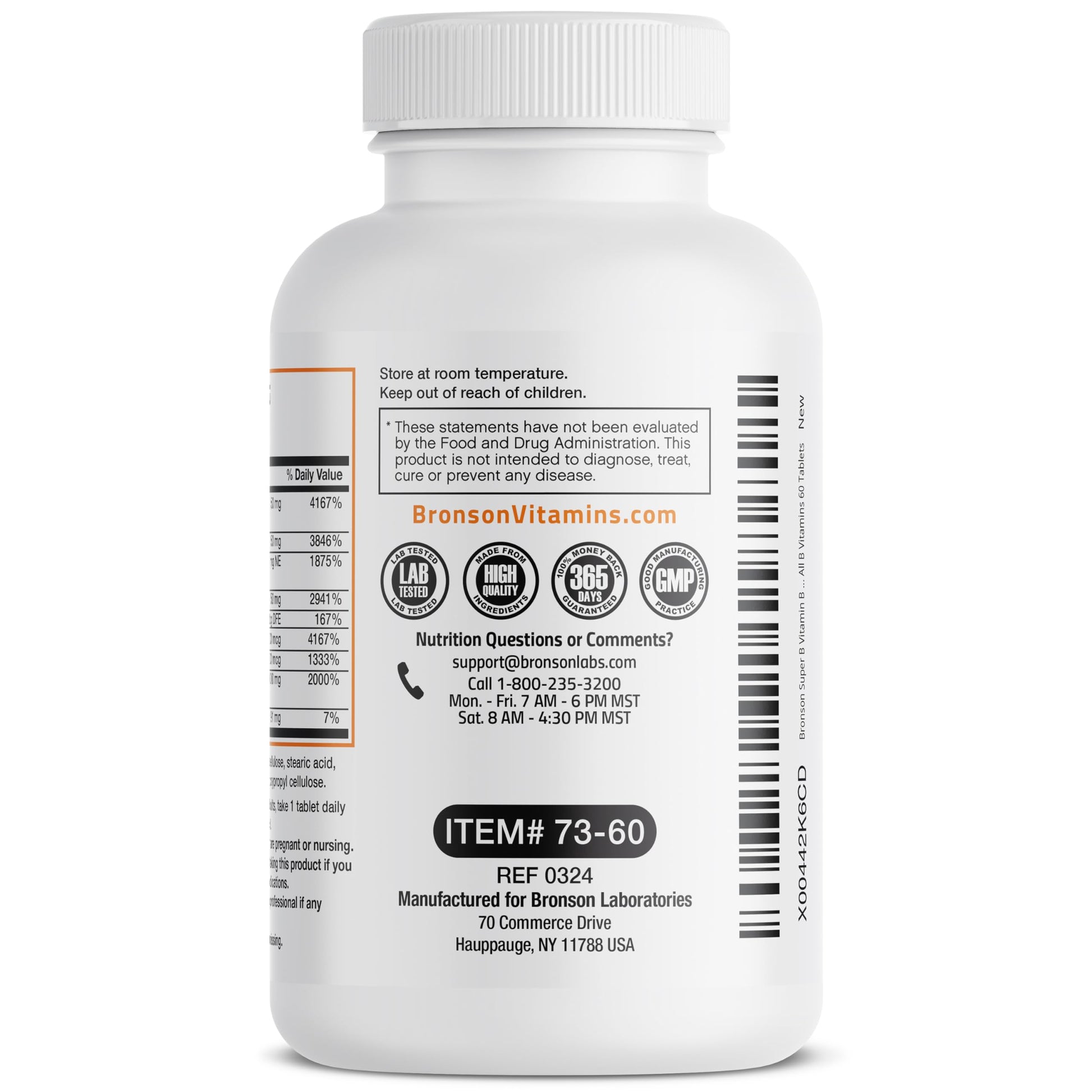 Bronson Super B Vitamin B Complex Sustained Slow Release (Vitamin B1, B2, B3, B6, B9 - Folic Acid, B12) Contains All B Vitamins 60 Tablets Bronson buy supplements canada