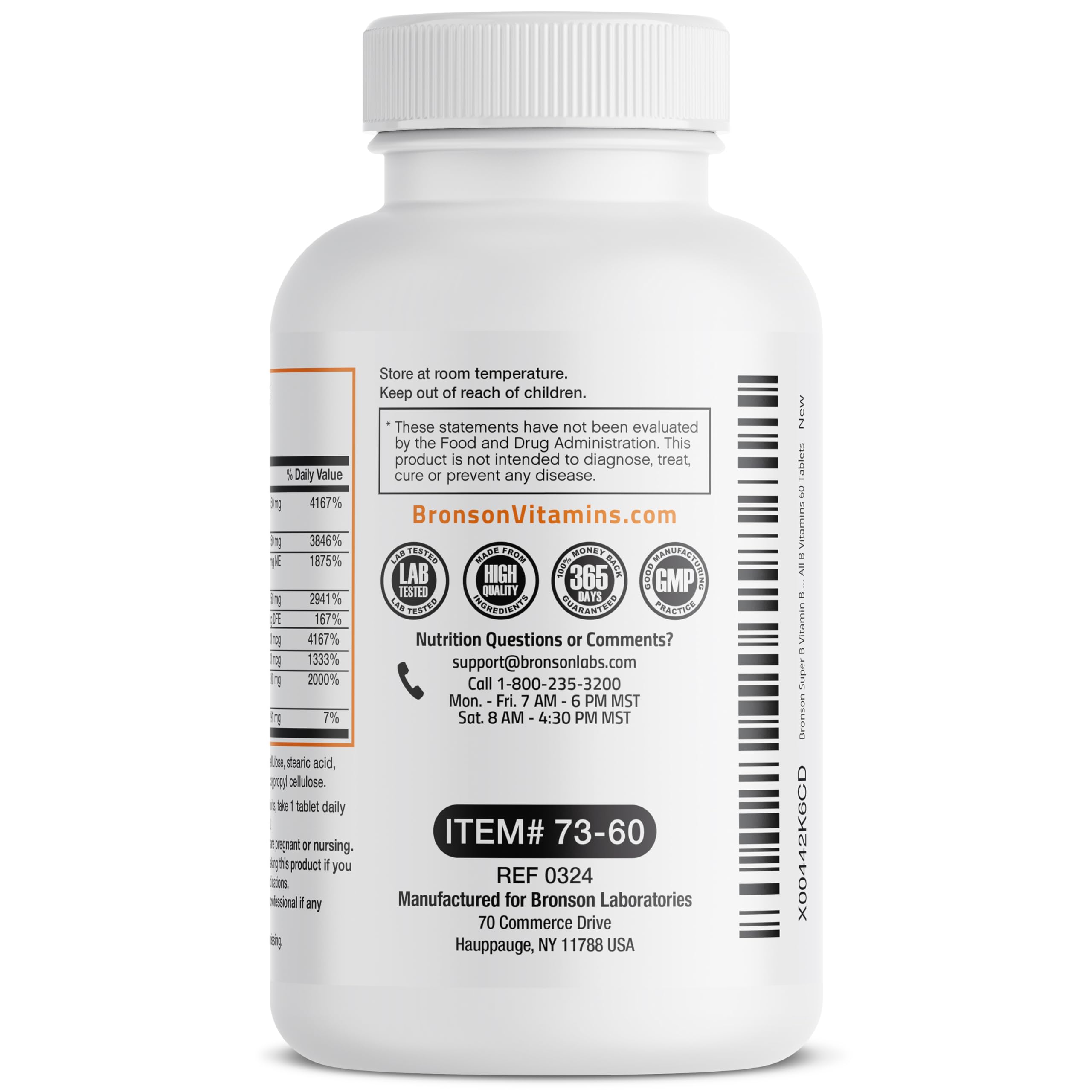 Bronson Super B Vitamin B Complex Sustained Slow Release (Vitamin B1, B2, B3, B6, B9 - Folic Acid, B12) Contains All B Vitamins 60 Tablets Bronson buy supplements canada