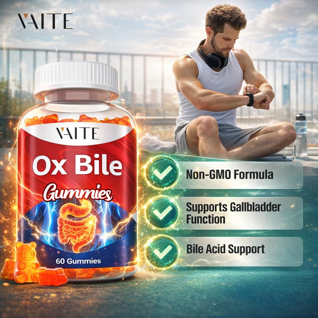 VAITE Ox Bile Gummies – 500mg Digestive Support for Gallbladder & Gut Health – Non-GMO, Sugar-Free Supplement – Helps Nutrient Absorption & Bile Flow – 60 Easy-to-Chew Bile Acid Chewables VAITE buy supplements canada