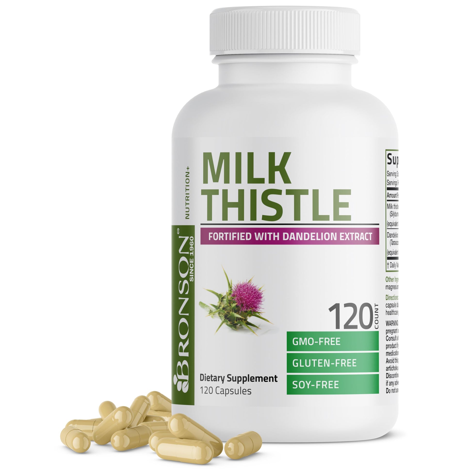 Bronson Milk Thistle Silymarin Marianum & Dandelion Extract Liver Health Support, Antioxidant Support, Detox, 120 Capsules Bronson buy supplements canada