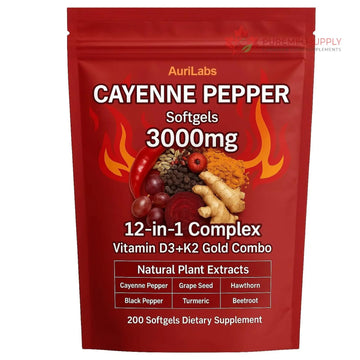EILTEAU AuriLabs Cayenne Pepper Softgels Supplement, Supports Leg Vein, Heart and Blood Vessel Health, with Vitamin E D3+K2 and Extracts of Grape Seed, Hawthorn, Beetroot and Others (1) EILTEAU buy supplements canada