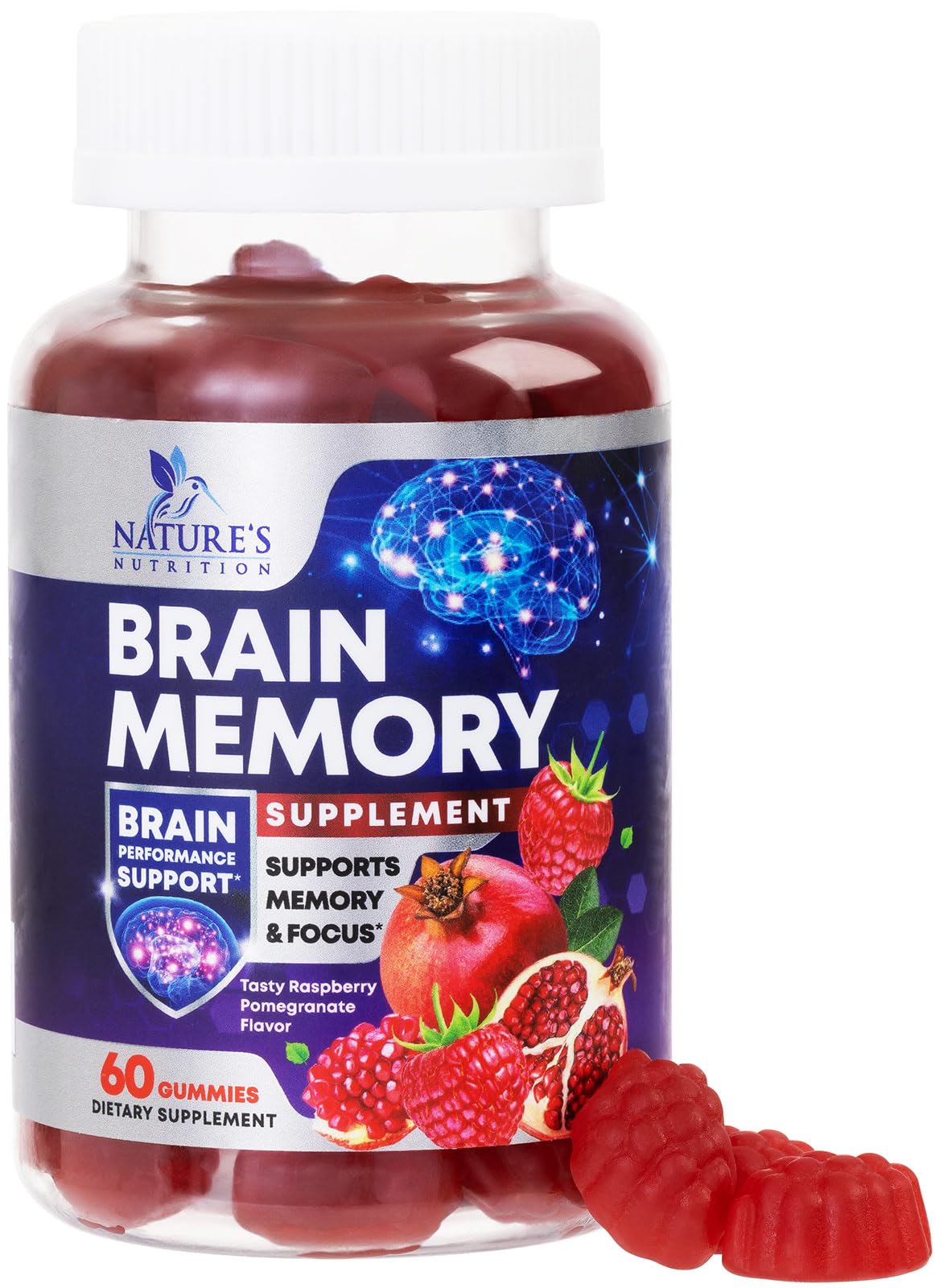 Brain Supplements for Memory & Focus Gummies - Brain Health Clarity with B6 B12 & Phosphatidylserine - Natural Nootropics Cognitive Concentration & Alertness Support Vitamins - 60 Vegan Gummies Nature's Nutrition buy supplements canada