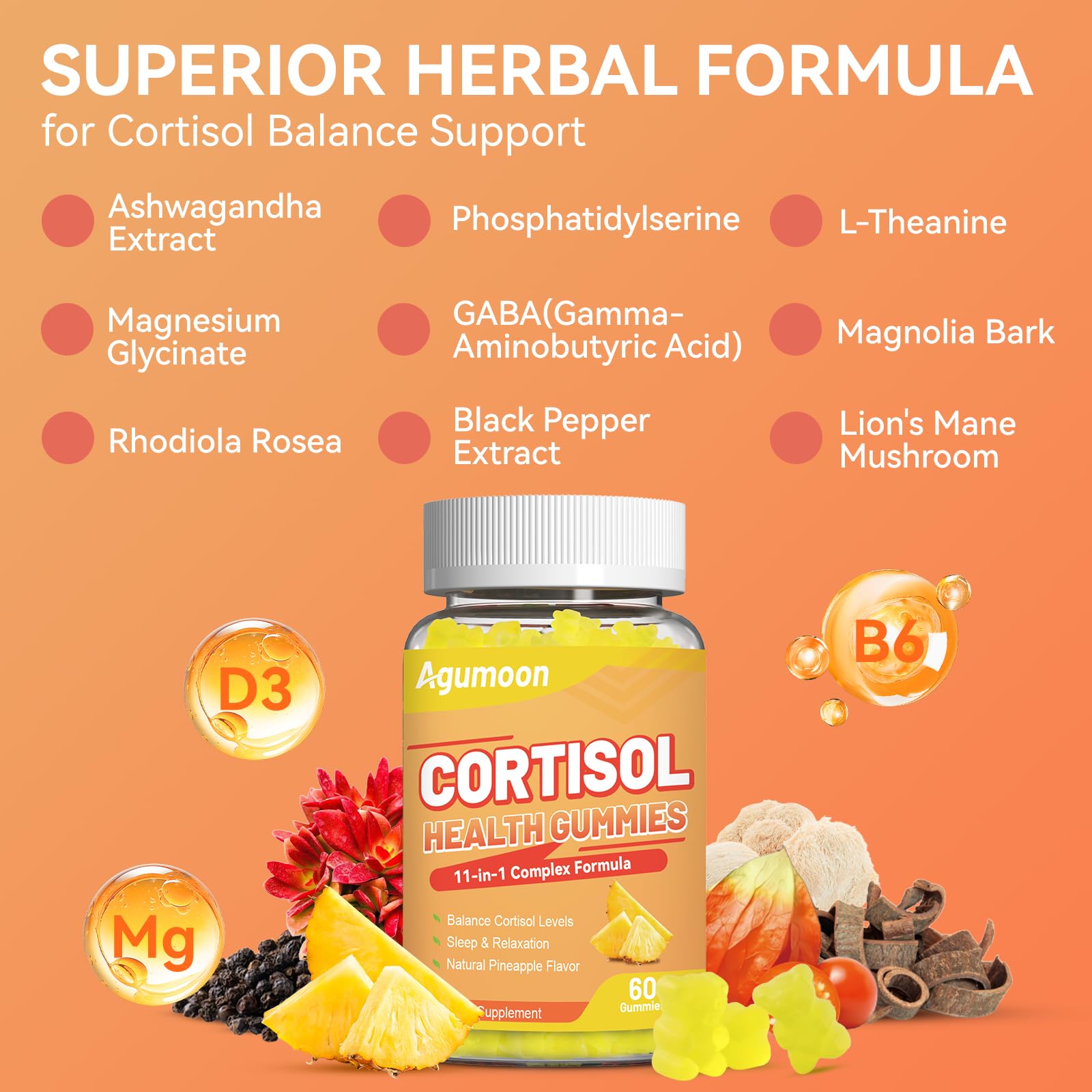 Agumoon Cortisol Gummies for Women, Cortisol Supplements with Ashwagandha, Magnesium, L-theanine, for Relaxation and Mood Support - 120 Gummies Agumoon buy supplements canada