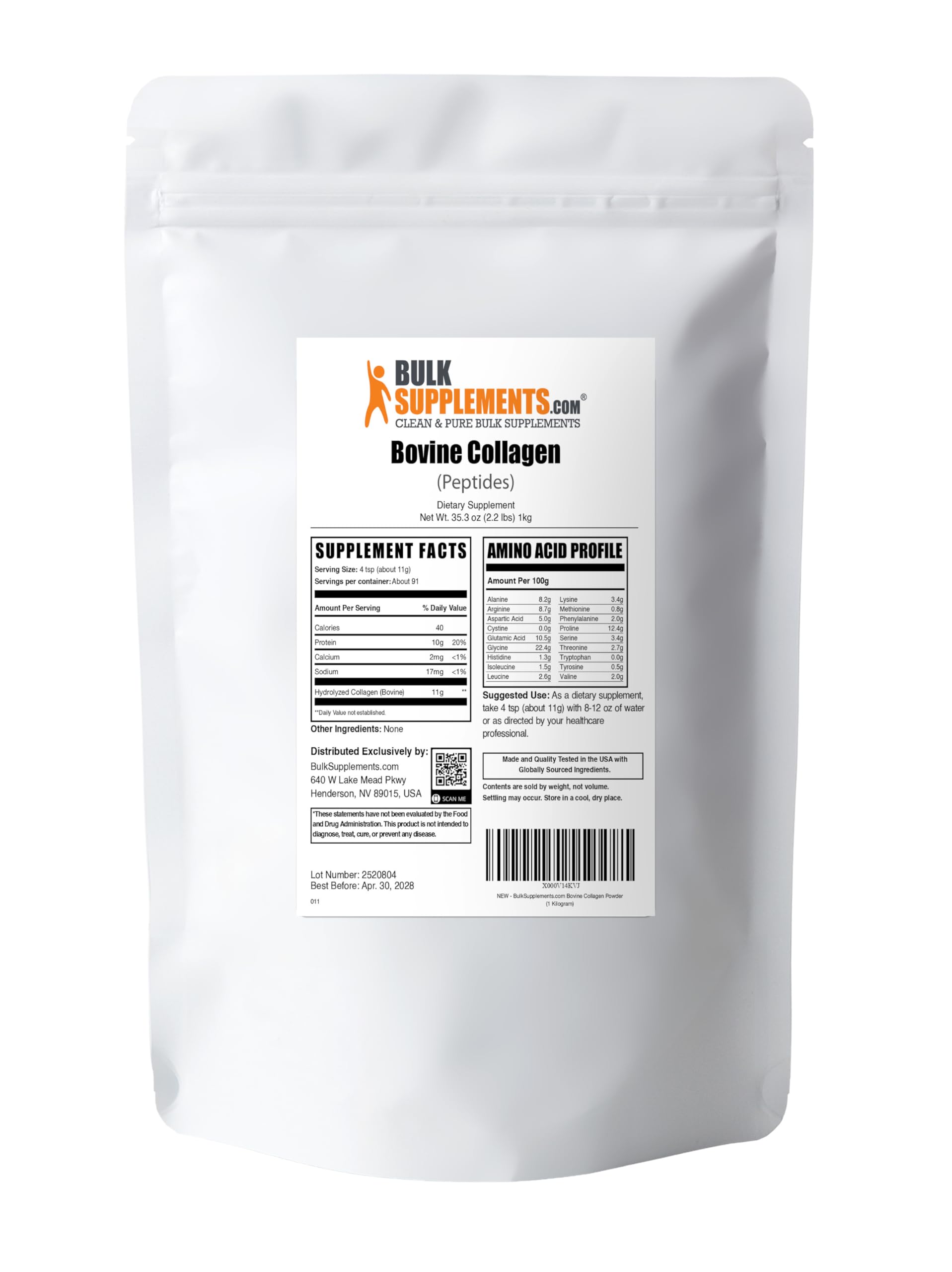 BulkSupplements.com Collagen Peptides Powder - Bovine Collagen Powder, Powdered Collagen Supplement - Hydrolyzed & Gluten Free, 11g per Serving, 1kg (2.2 lbs) (Pack of 1) BulkSupplements buy supplements canada