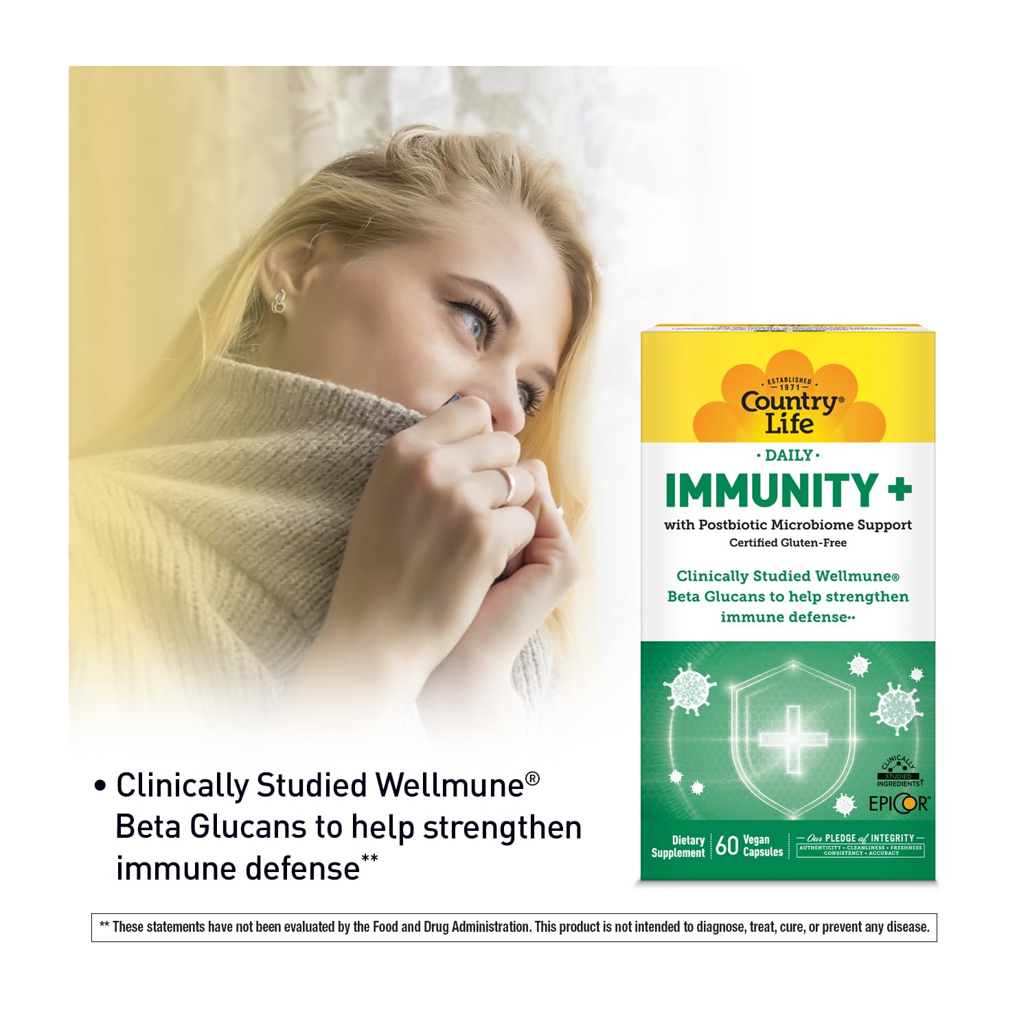 Country Life Immunity+ Supplement, 60 Capsules - Supports Immune and Gut Health - for Men and Women - Clinically Studied Ingredients, Vegan, Gluten Free, Certified B Corporation Country Life buy supplements canada