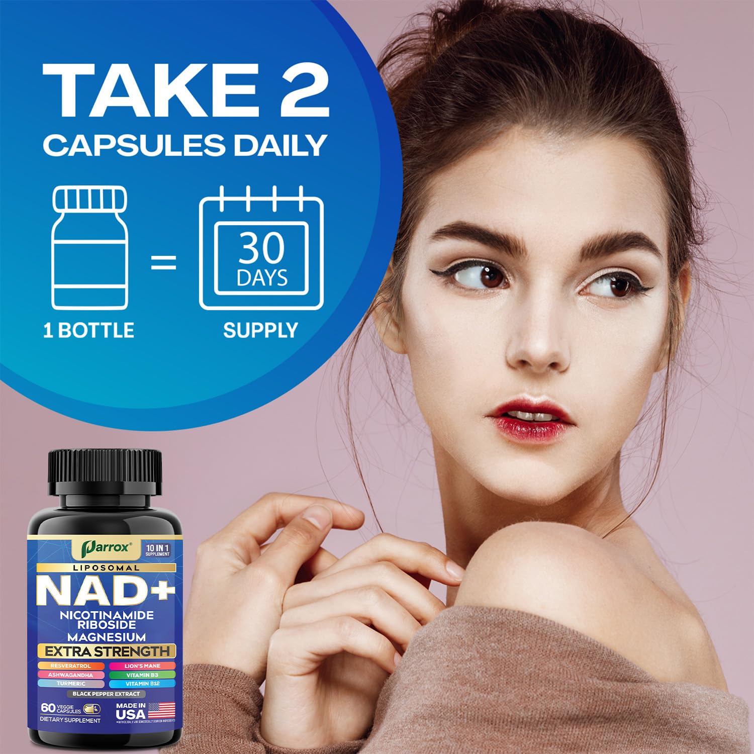 Parrox NAD+ Supplement with Liposomal NAD+, Nicotinamide Riboside, Magnesium, Vitamin B3 & B12, Resveratrol, Turmeric, Ashwagandha, Lion’s Mane,10-in-1 Extra Strength Parrox buy supplements canada